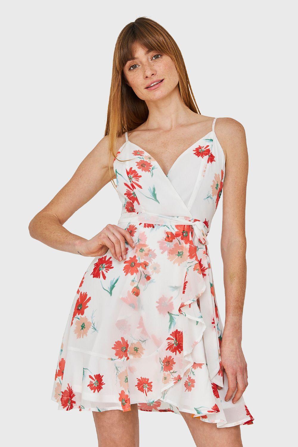 Vestido Corte Tulipán Floreado Blanco Nicopoly-4