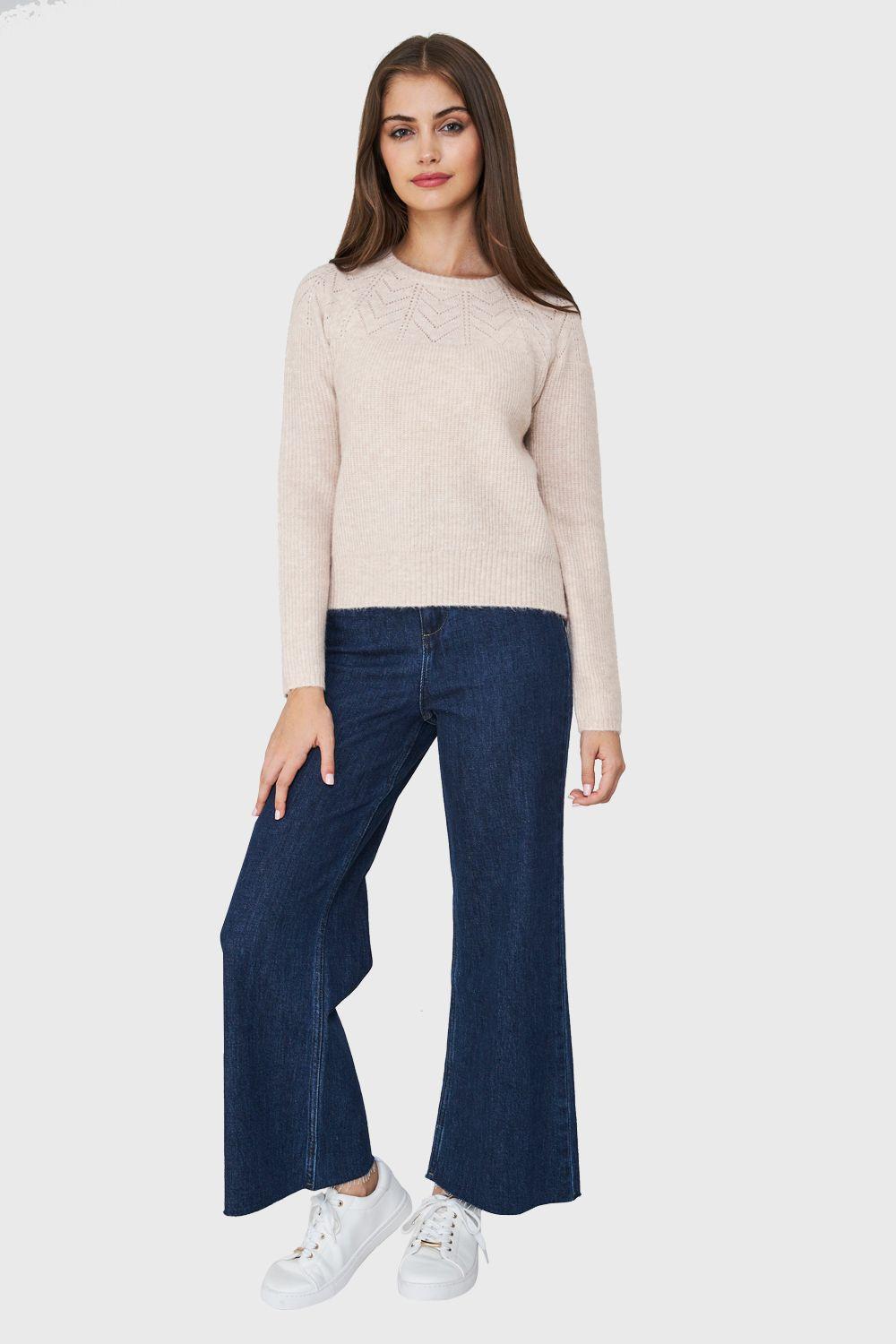 Sweater Detalle Punto Calado Crema Nicopoly-1