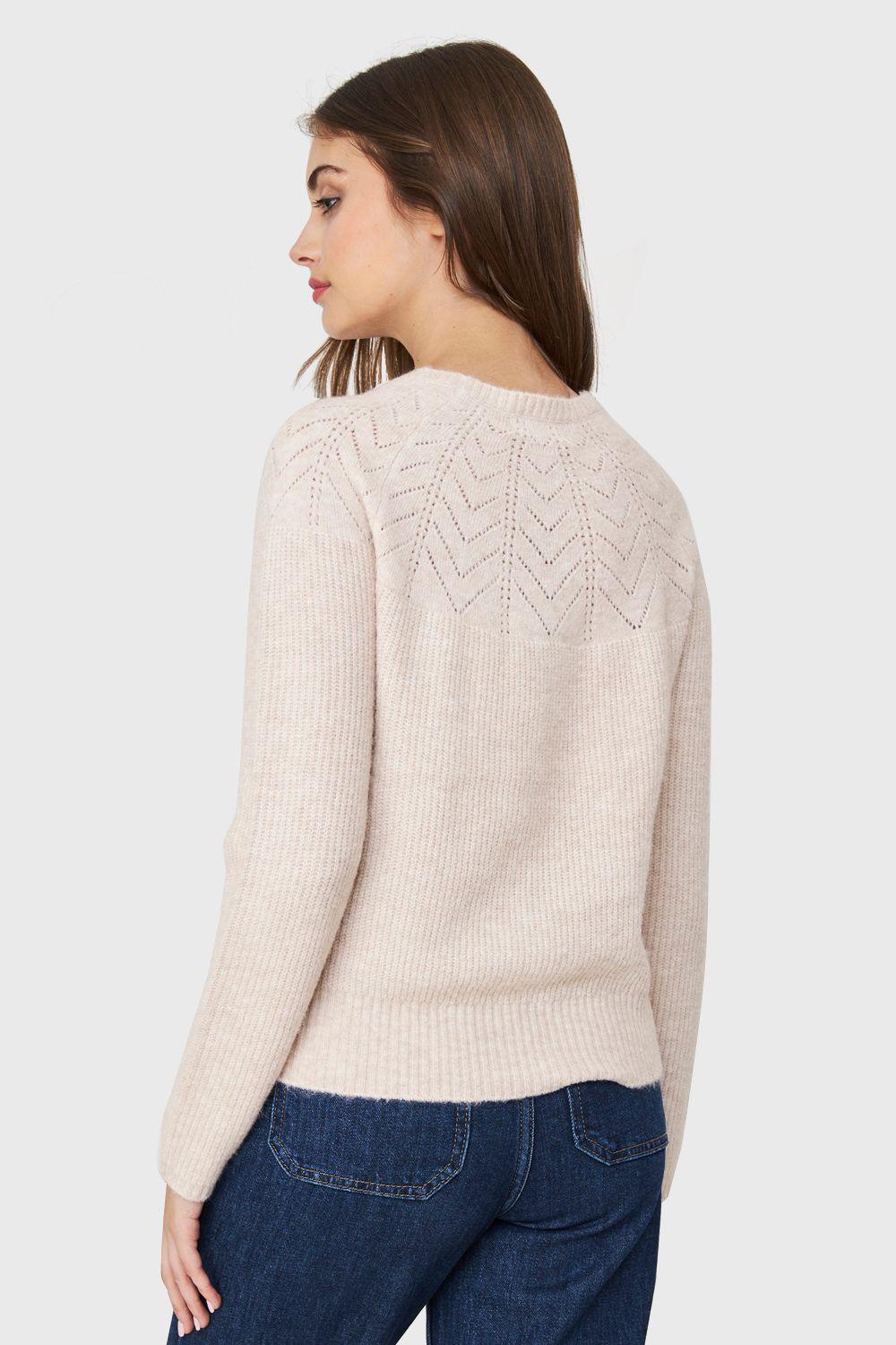 Sweater Detalle Punto Calado Crema Nicopoly-3