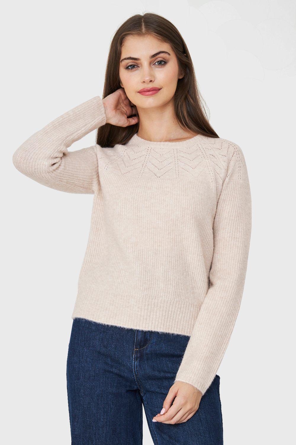 Sweater Detalle Punto Calado Crema Nicopoly-4