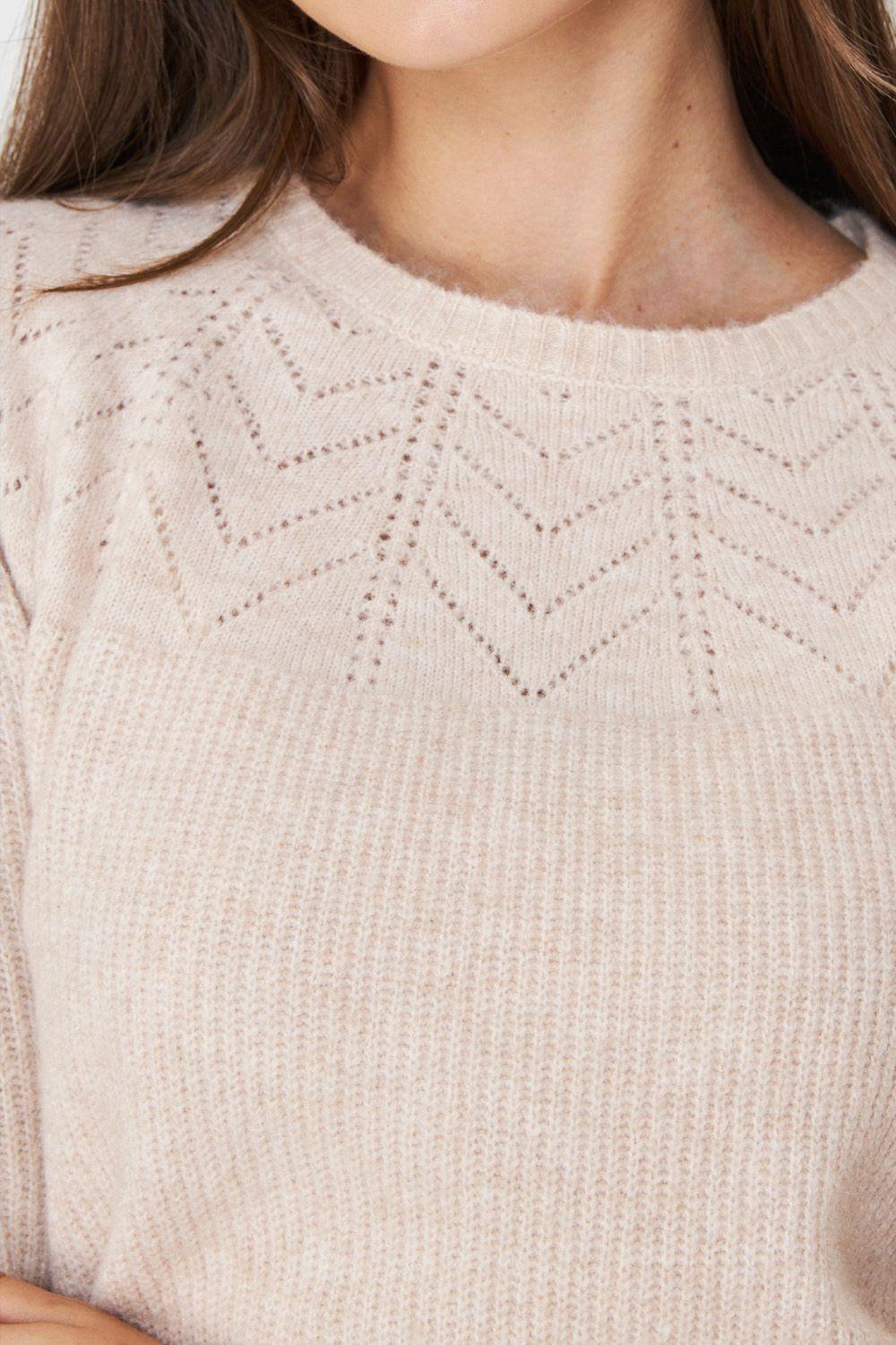Sweater Detalle Punto Calado Crema Nicopoly-5