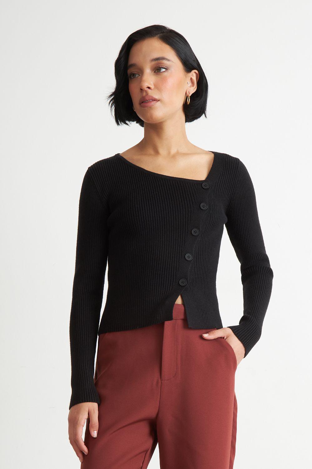 Sweater Escote Asimétrico Negro Nicopoly-0