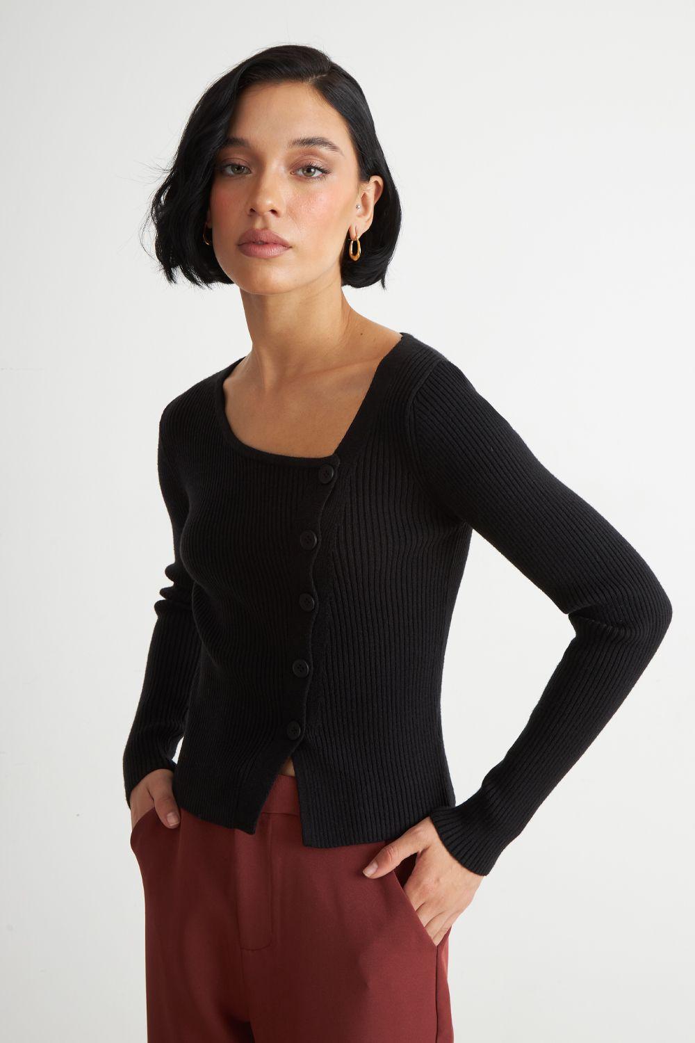 Sweater Escote Asimétrico Negro Nicopoly-2