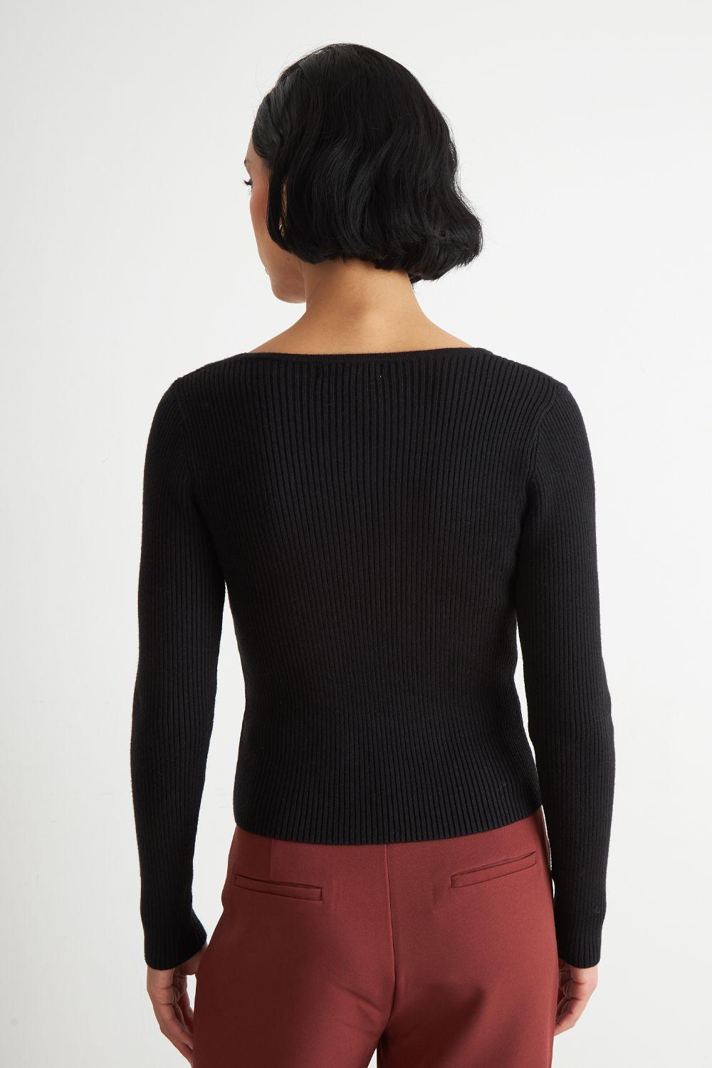 Sweater Escote Asimétrico Negro Nicopoly-3