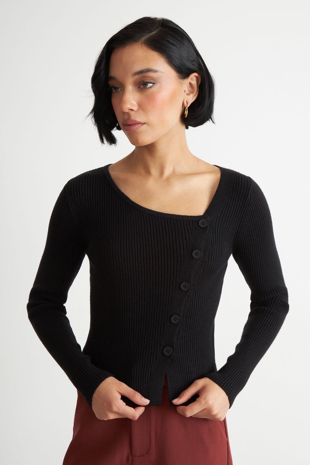 Sweater Escote Asimétrico Negro Nicopoly-4