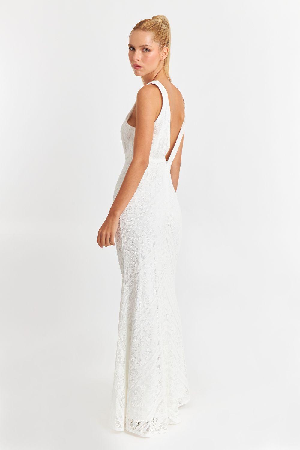 Vestido Encaje Sirena Blanco Nicopoly-3