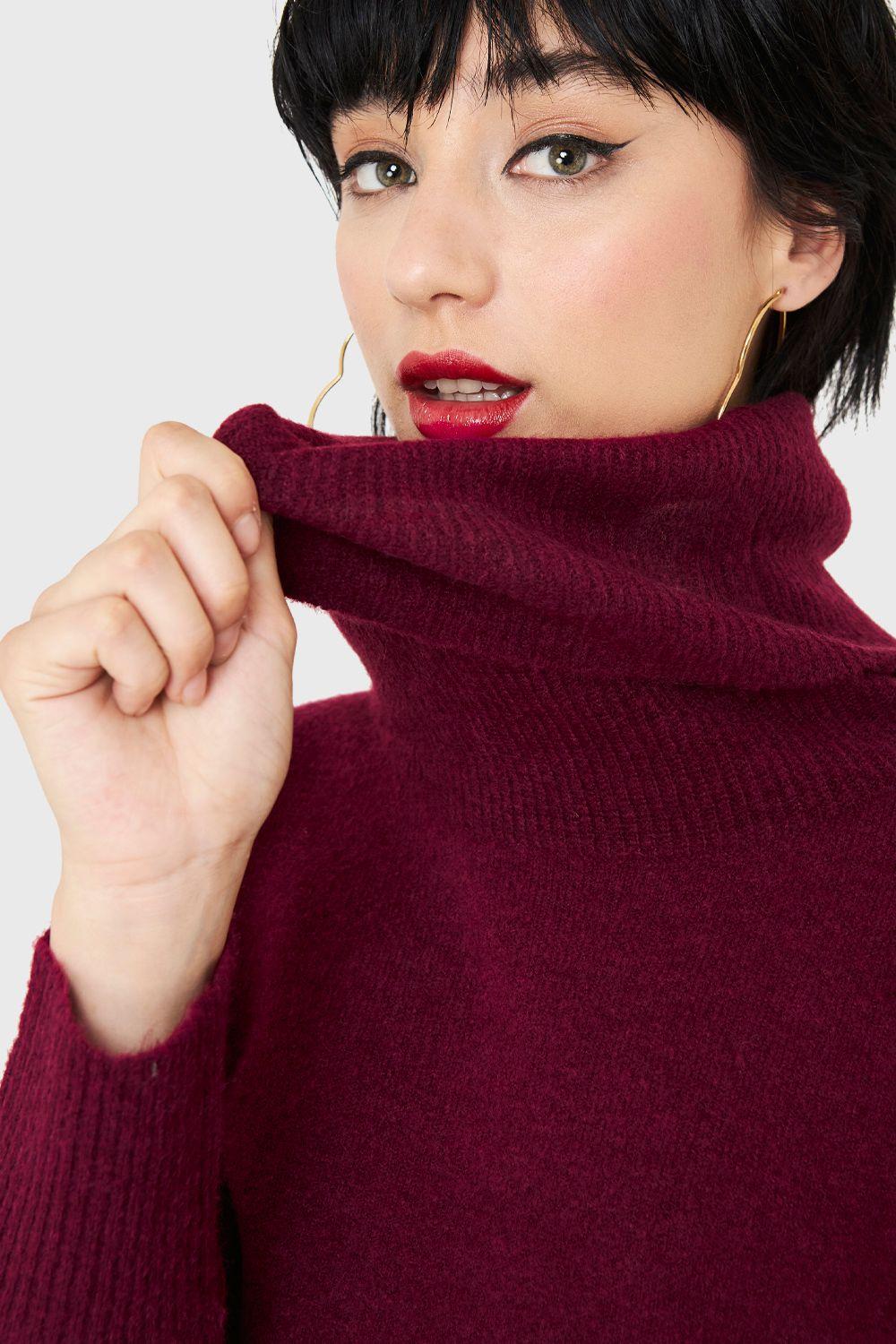 Sweater Cuello Alto Burdeo Nicopoly-5