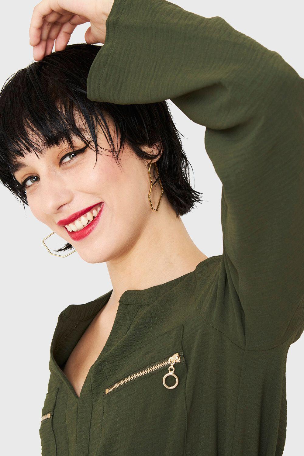 Blusa Cuello Mao Oliva Nicopoly-5