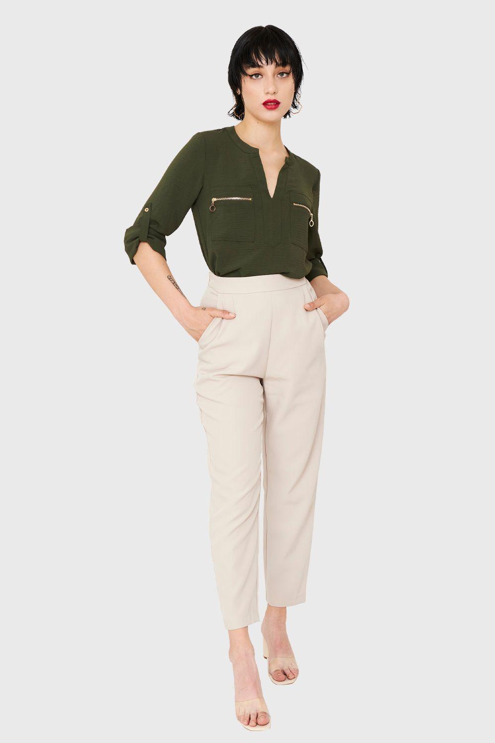 Blusa Cuello Mao Oliva Nicopoly-1