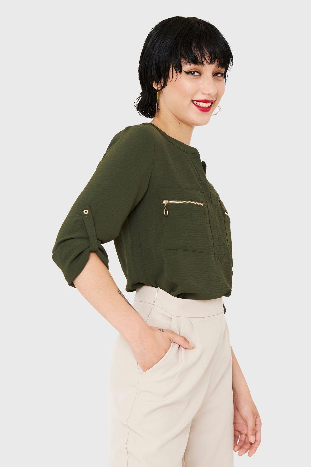 Blusa Cuello Mao Oliva Nicopoly-2