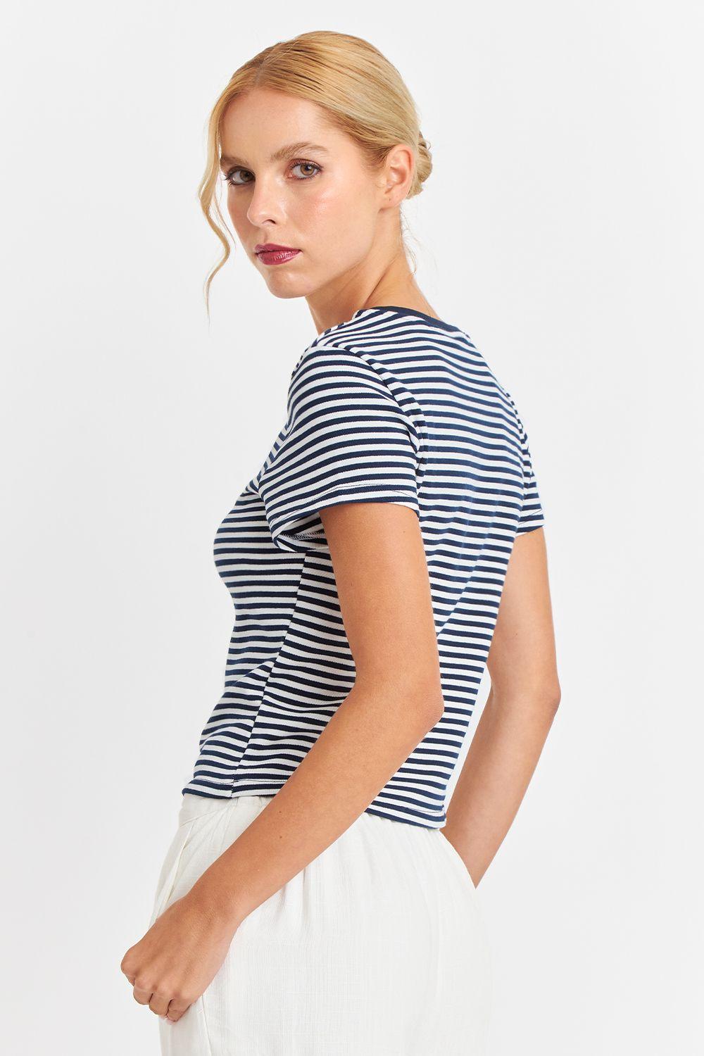 Polera Básica Cuello Redondo Líneas Azul Marino Nicopoly-3
