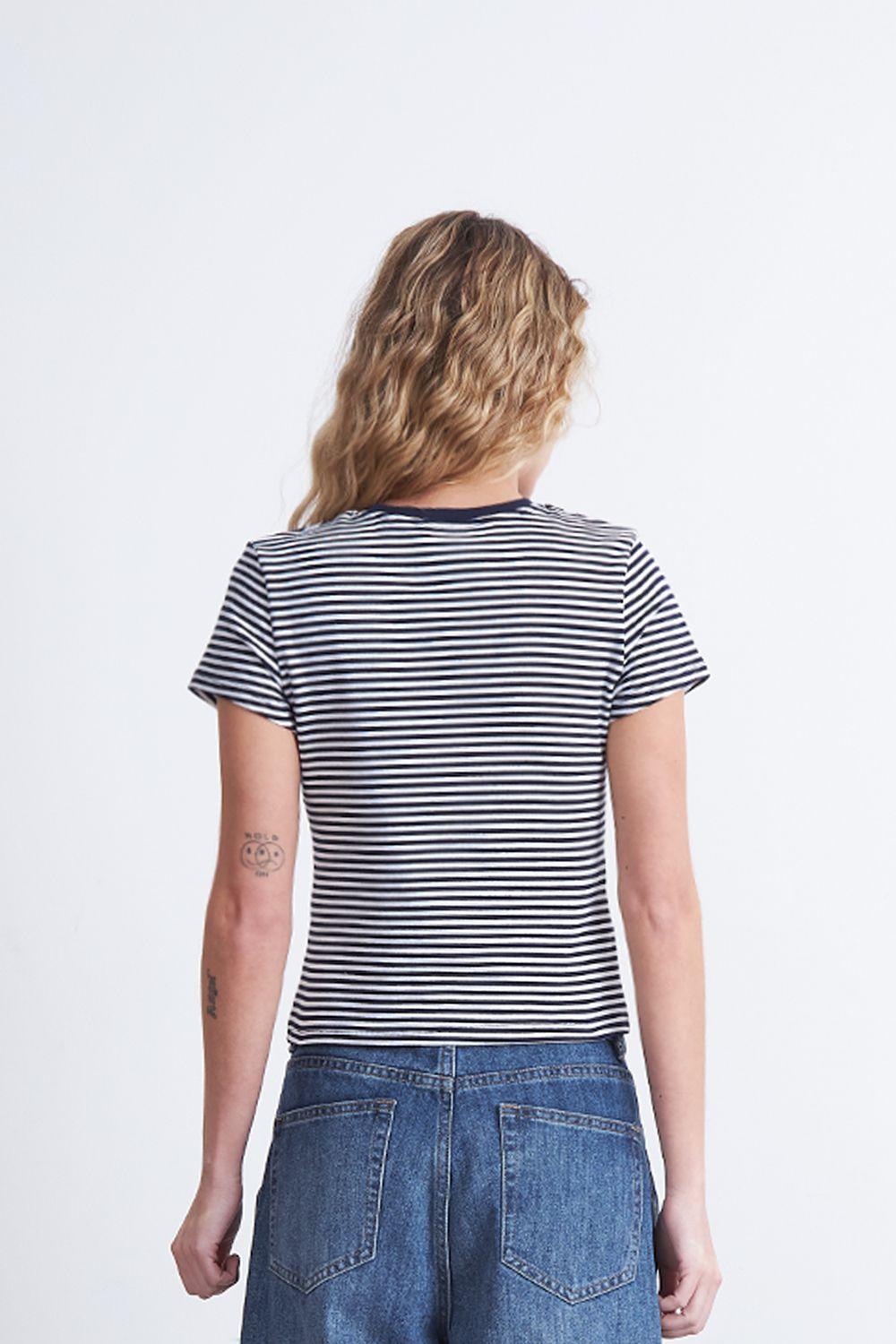 Polera Básica Cuello Redondo Líneas Azul Marino Nicopoly-3