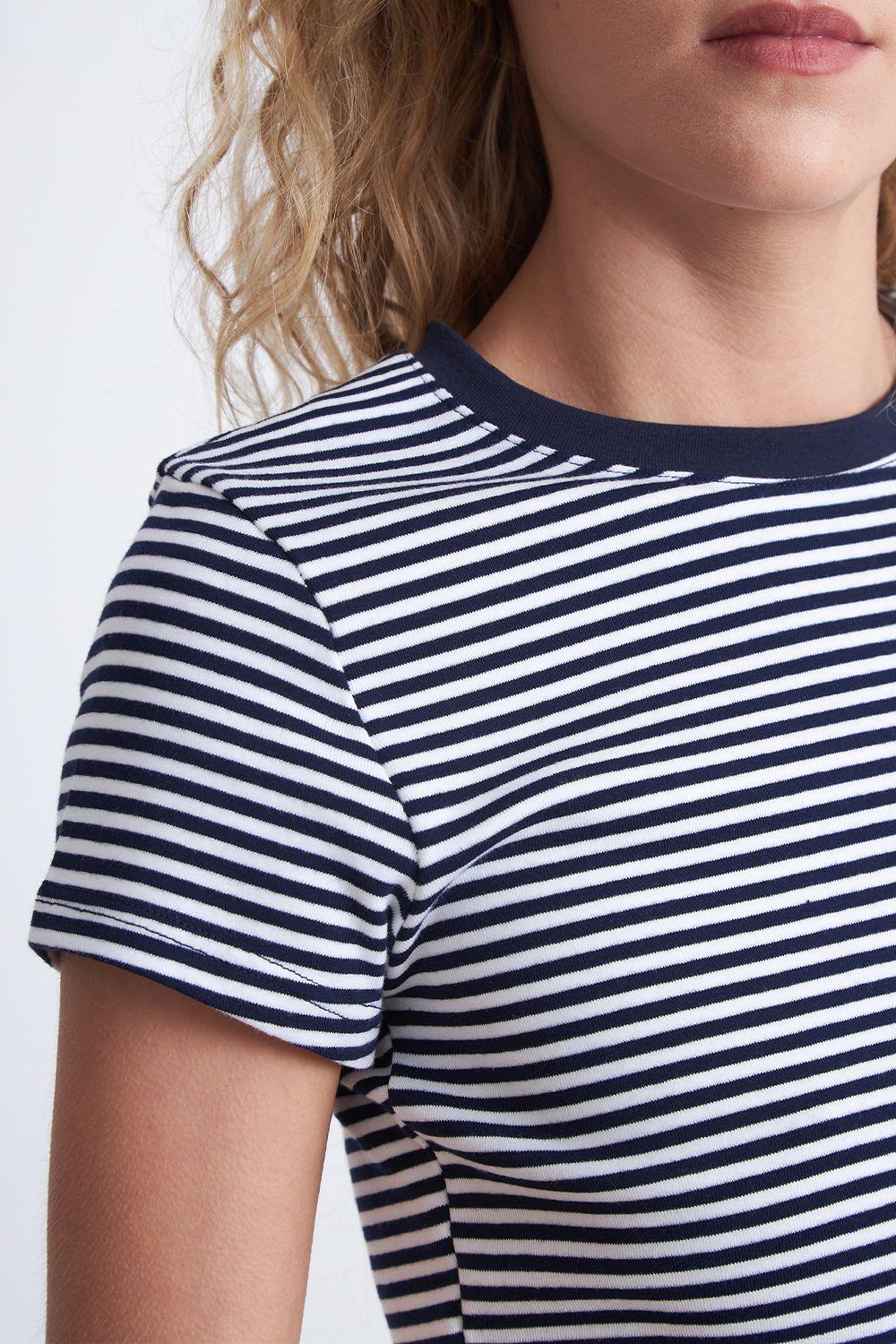 Polera Básica Cuello Redondo Líneas Azul Marino Nicopoly-6