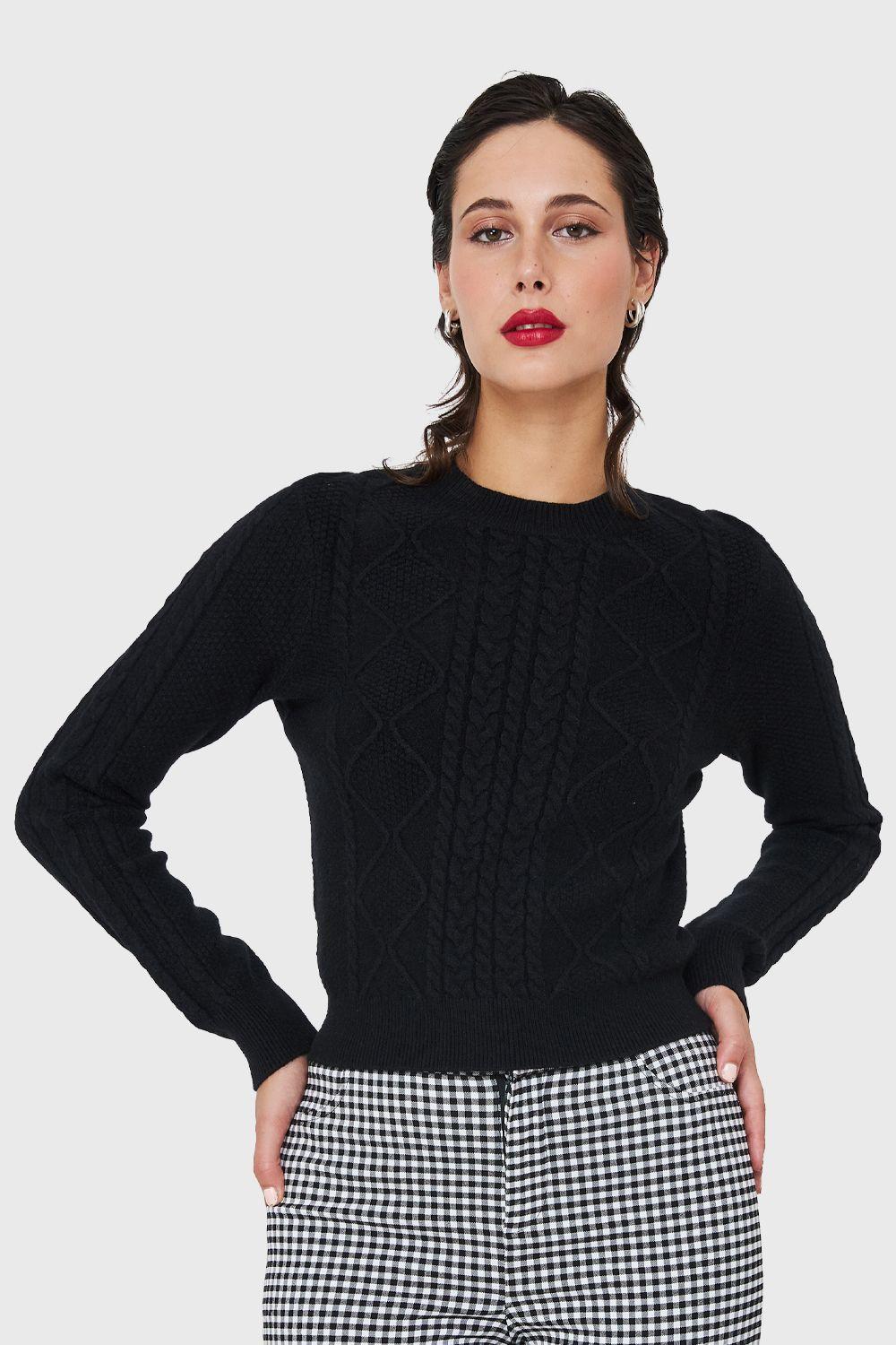 Sweater Punto Trenzado Negro Nicopoly-0