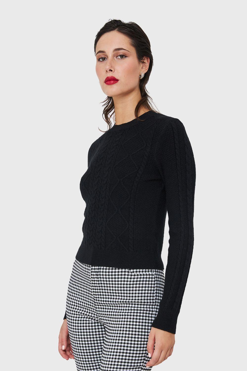 Sweater Punto Trenzado Negro Nicopoly-2