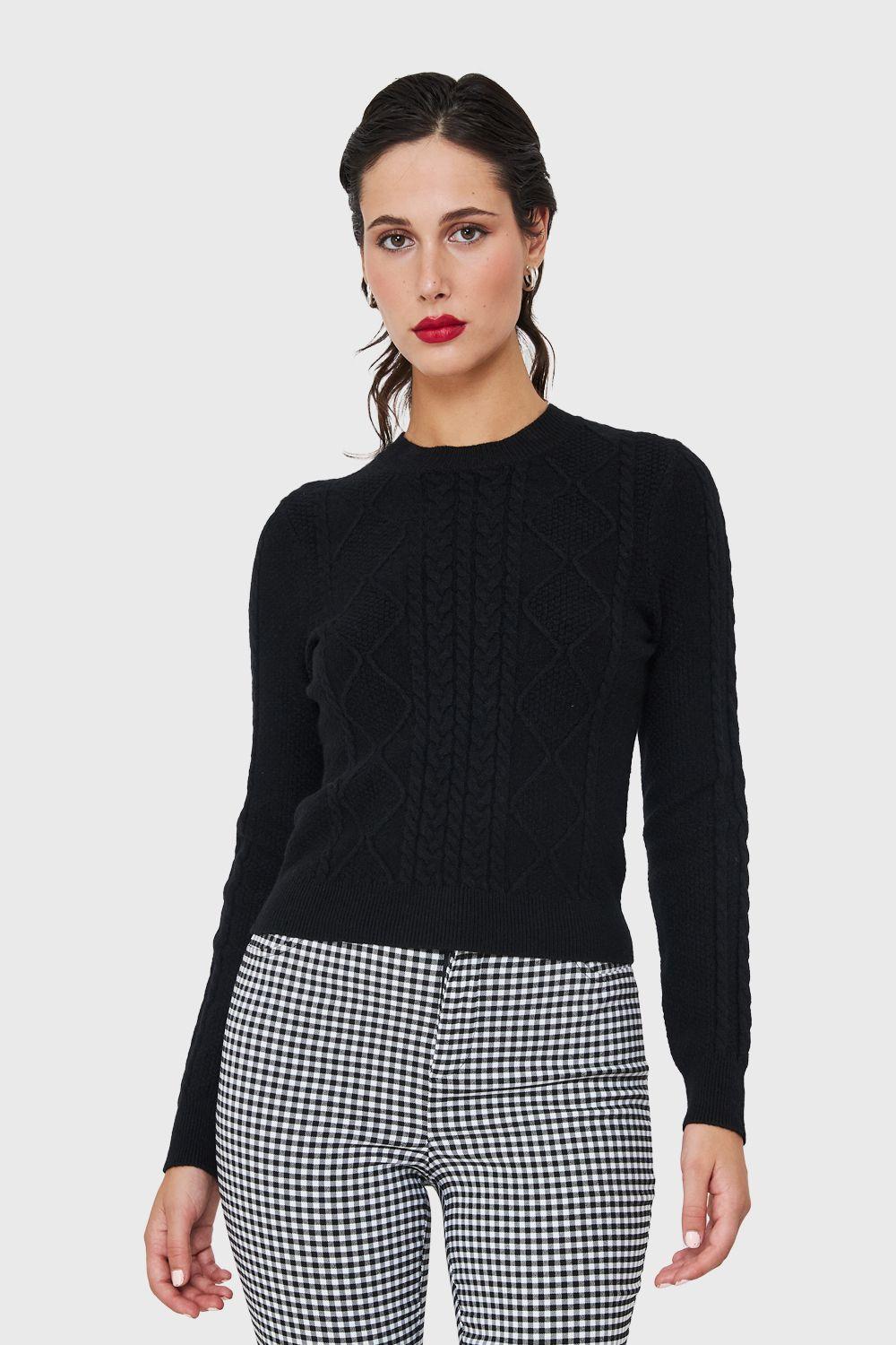 Sweater Punto Trenzado Negro Nicopoly-4