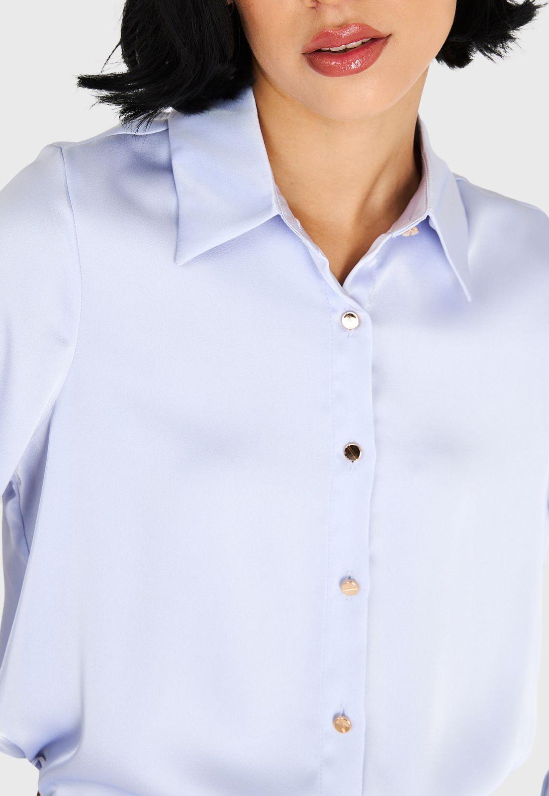 Camisa Básica Tipo Satín Celeste Nicopoly-5