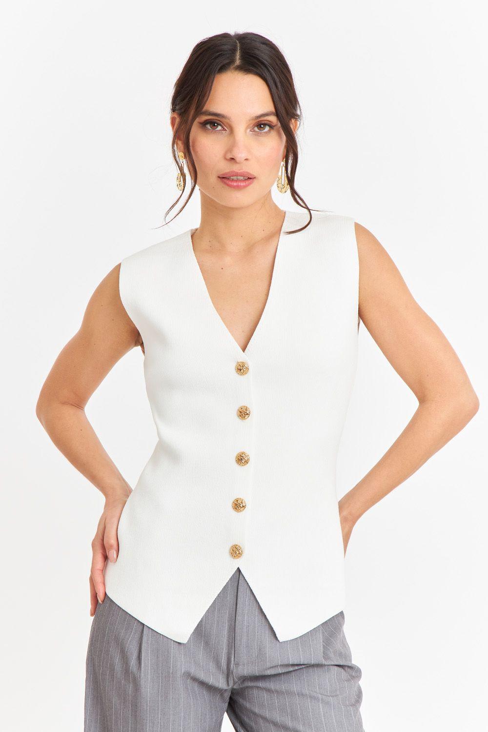 Gilet Largo con Botones Blanco-0