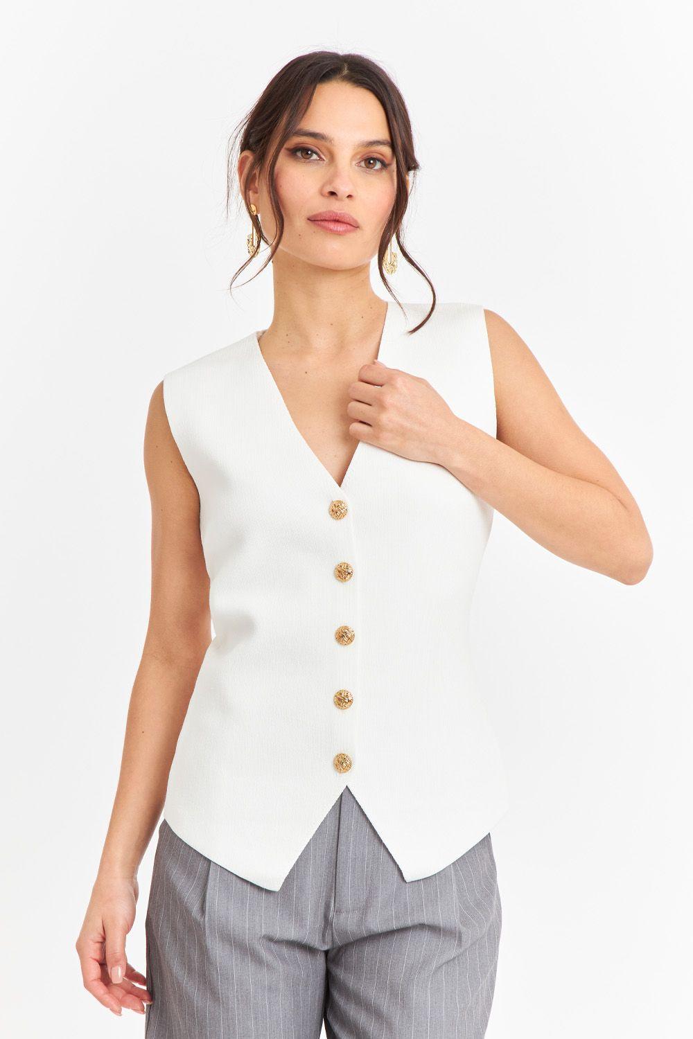 Gilet Largo con Botones Blanco-4