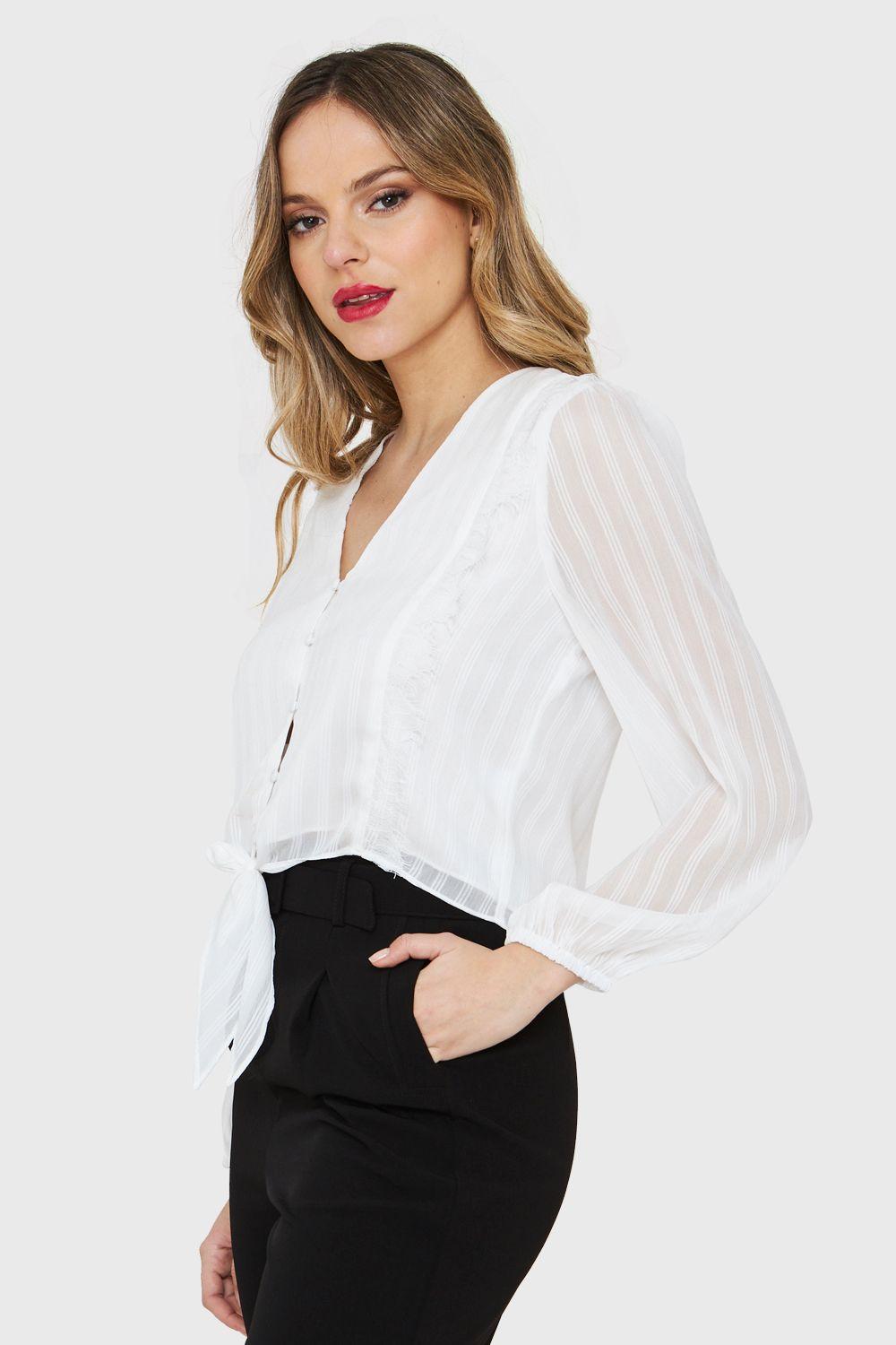 Blusa Nudo Detalle Encaje Blanco Nicopoly-2