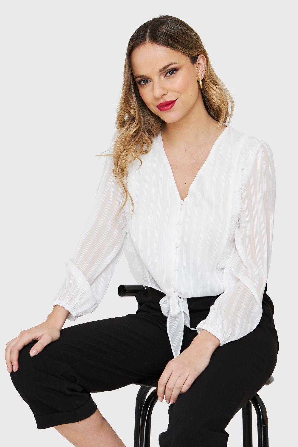 Blusa Nudo Detalle Encaje Blanco Nicopoly-0