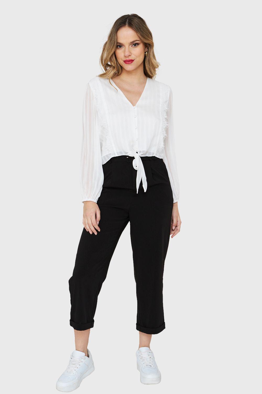 Blusa Nudo Detalle Encaje Blanco Nicopoly-1