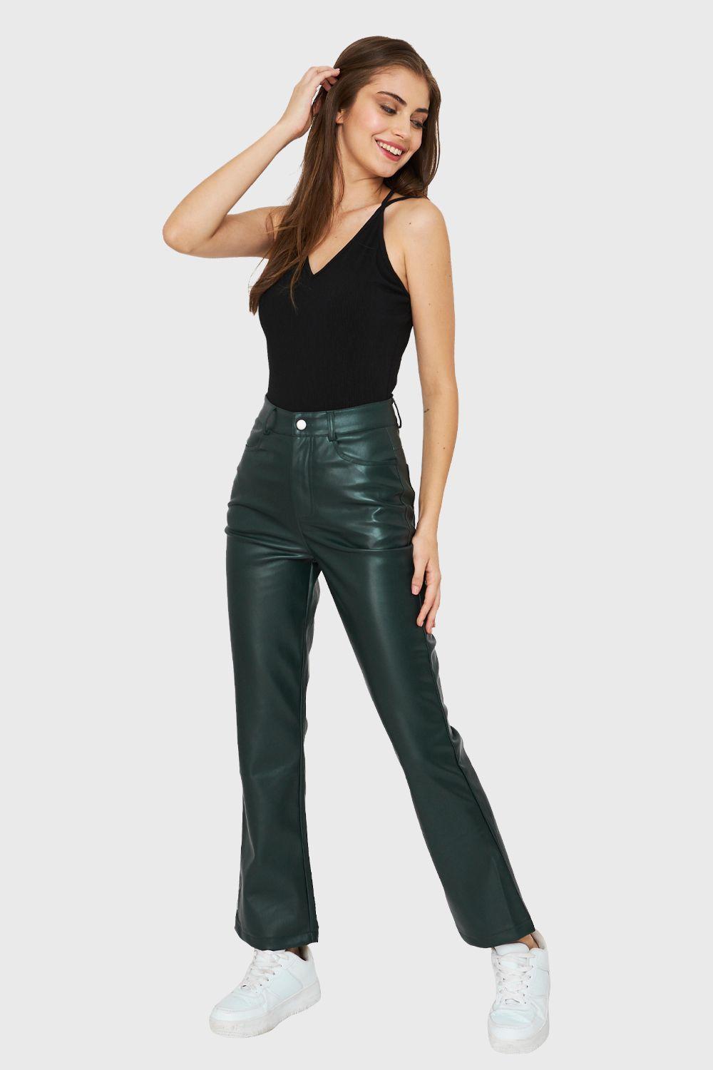 Pantalón Ecocuero Bolsillos Verde Nicopoly-1