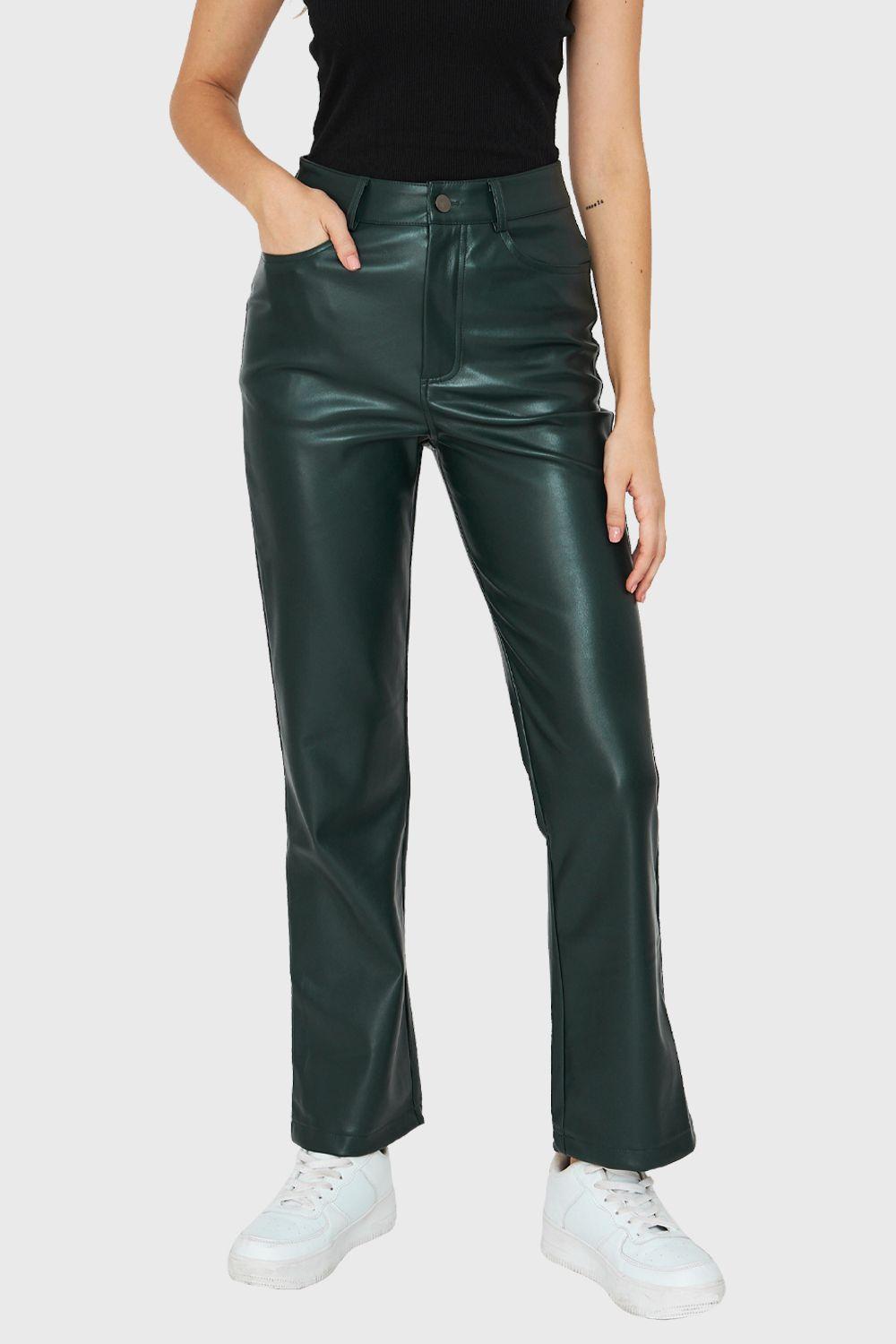 Pantalón Ecocuero Bolsillos Verde Nicopoly-0