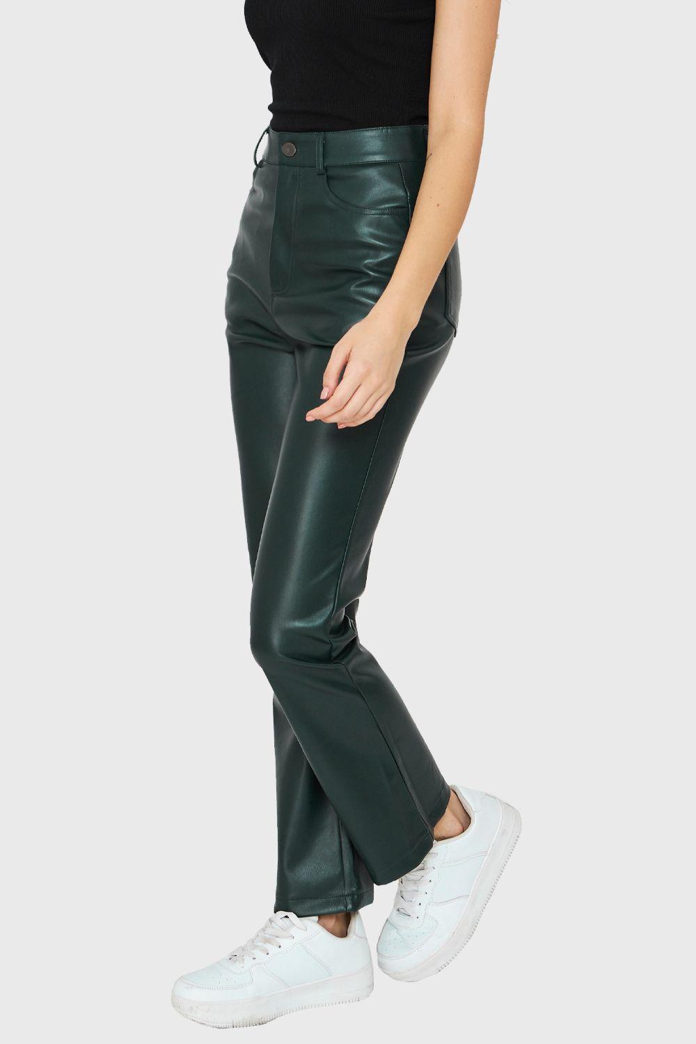 Pantalón Ecocuero Bolsillos Verde Nicopoly-2
