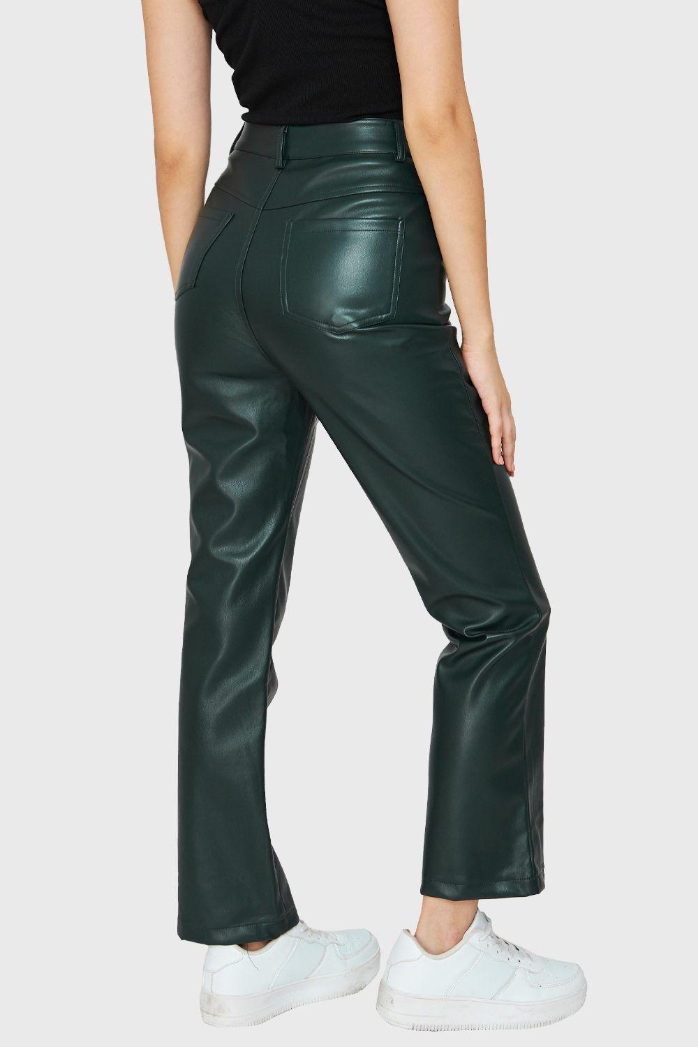 Pantalón Ecocuero Bolsillos Verde Nicopoly-3