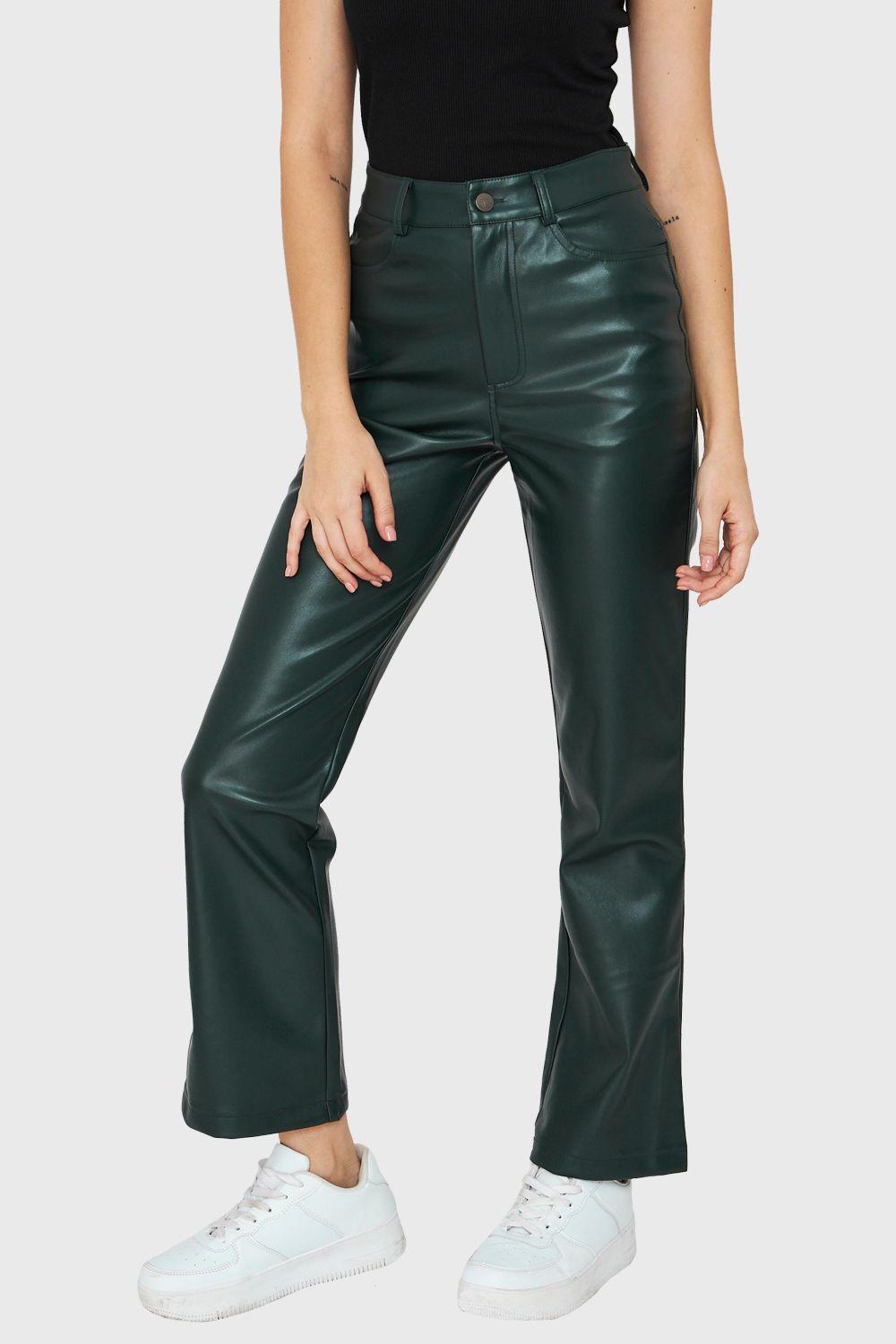Pantalón Ecocuero Bolsillos Verde Nicopoly-4
