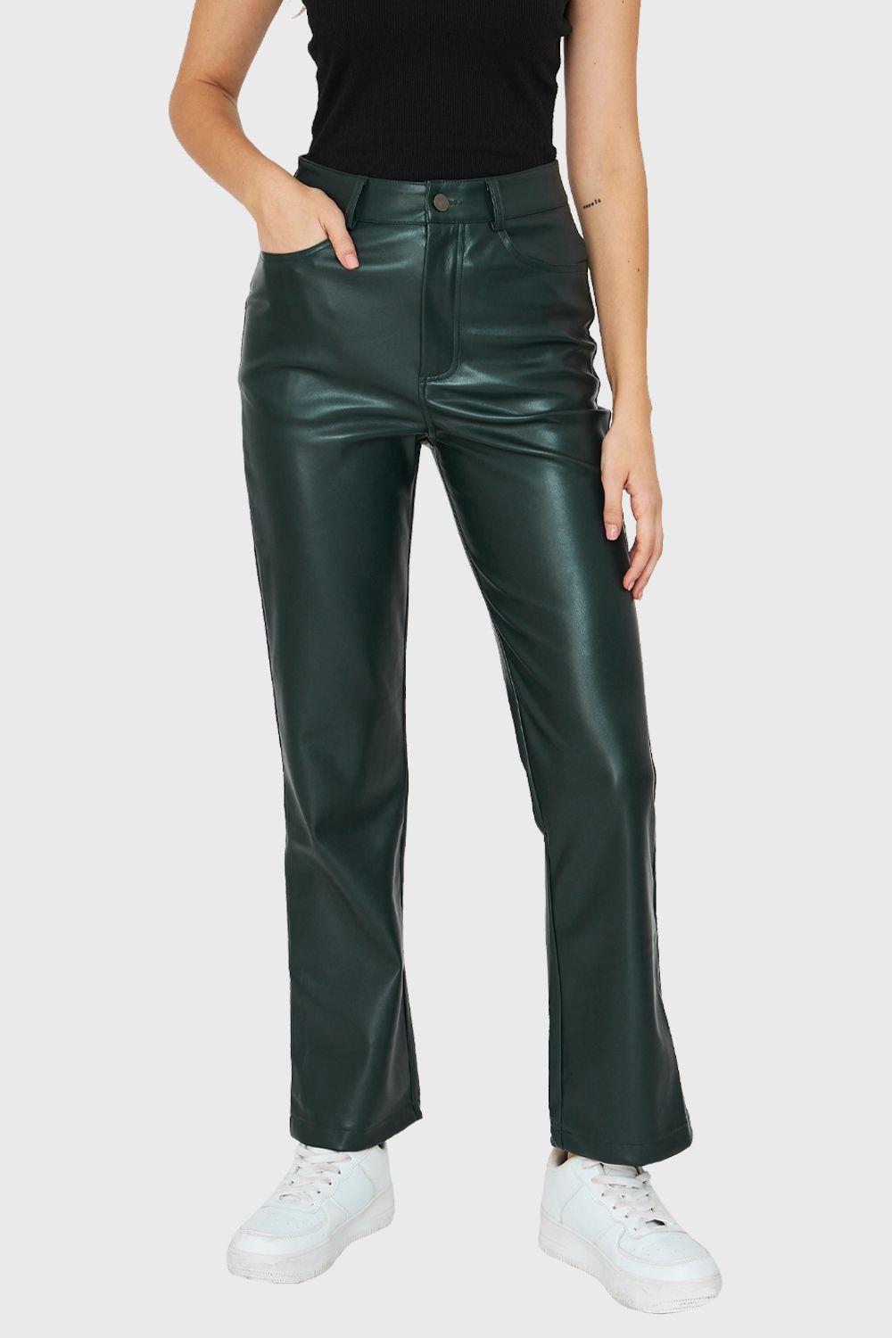 Pantalón Ecocuero Bolsillos Verde Nicopoly-0
