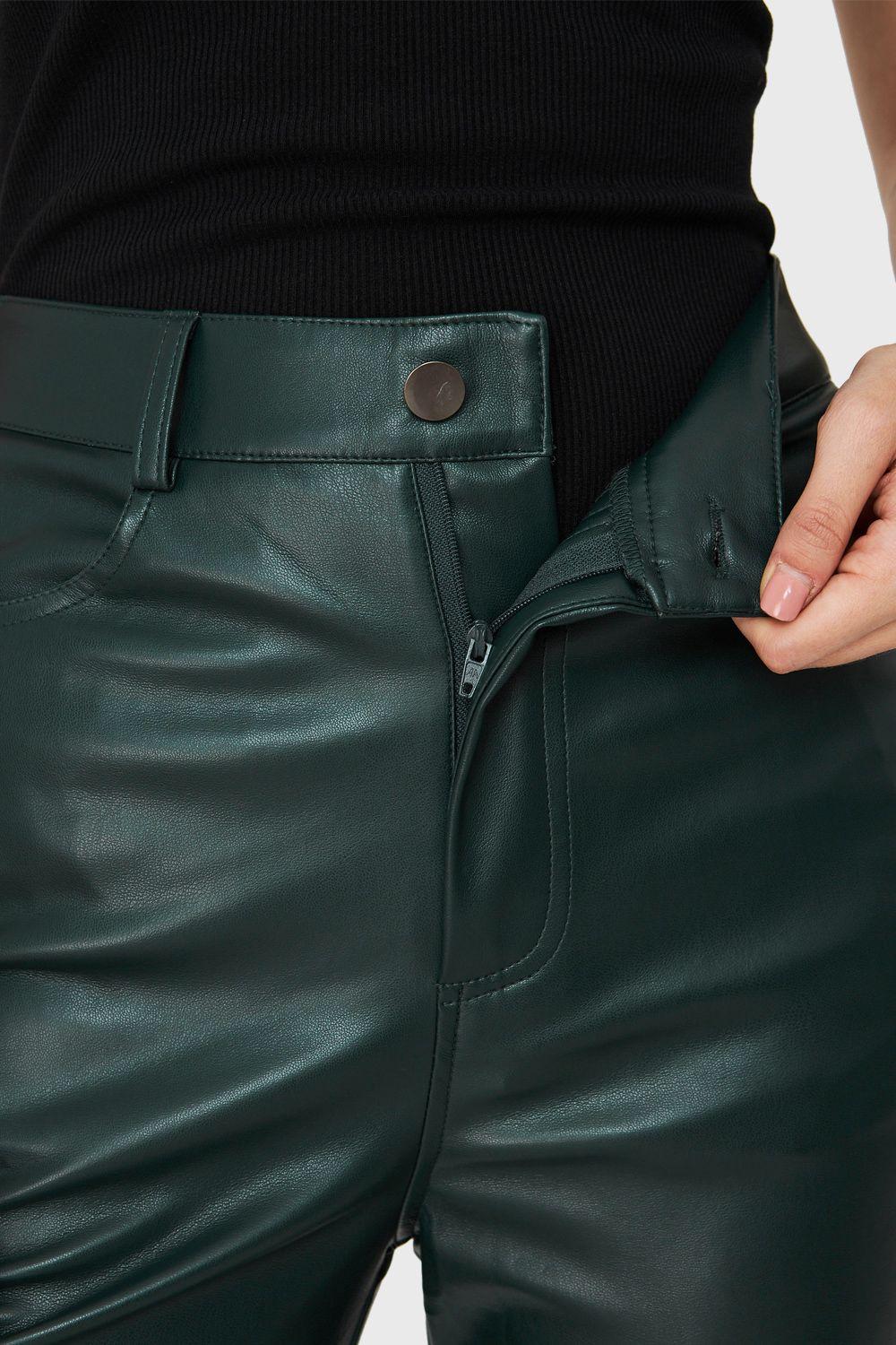 Pantalón Ecocuero Bolsillos Verde Nicopoly-5