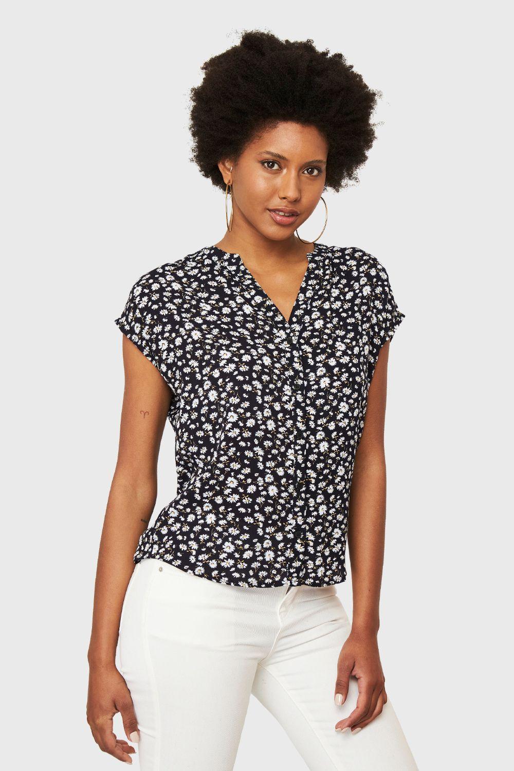 Blusa Floral Botones Negro Nicopoly-4