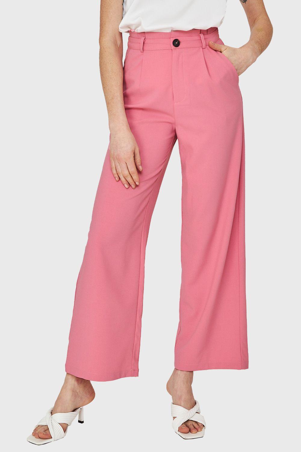 Pantalón Ancho Pinzas Rosado Nicopoly-0