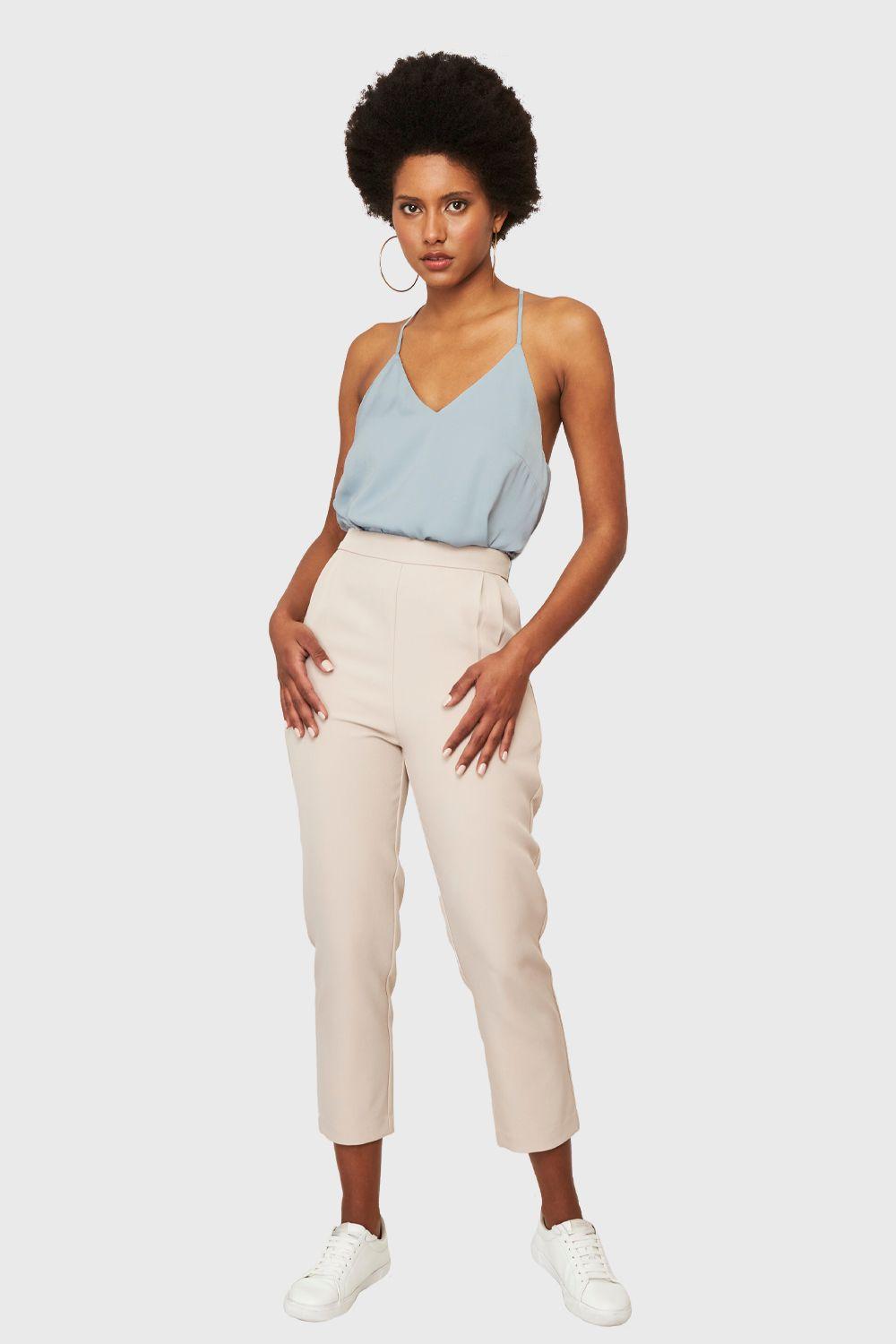 Blusa Básica Tipo Satín Celeste Nicopoly-1