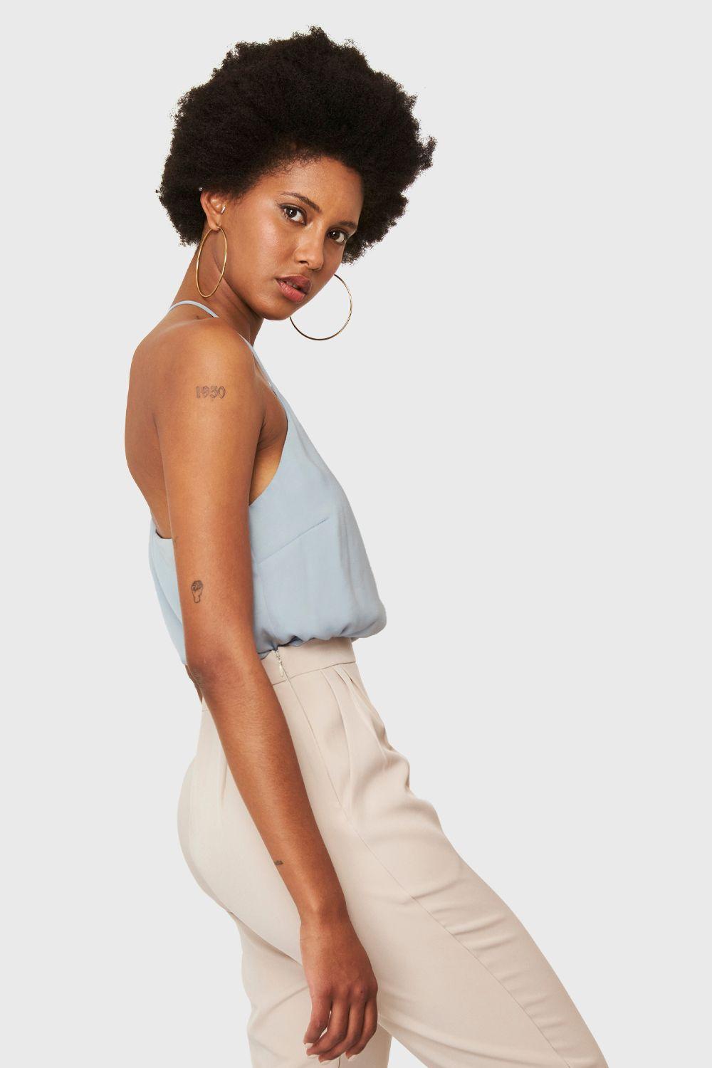 Blusa Básica Tipo Satín Celeste Nicopoly-2