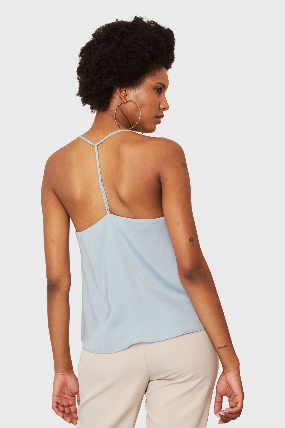 Blusa Básica Tipo Satín Celeste Nicopoly-3