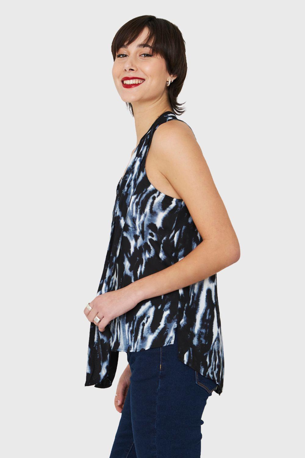 Blusa Lazo Print Abstracto Azul Nicopoly-2