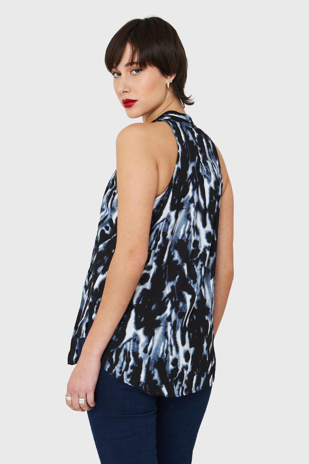 Blusa Lazo Print Abstracto Azul Nicopoly-3