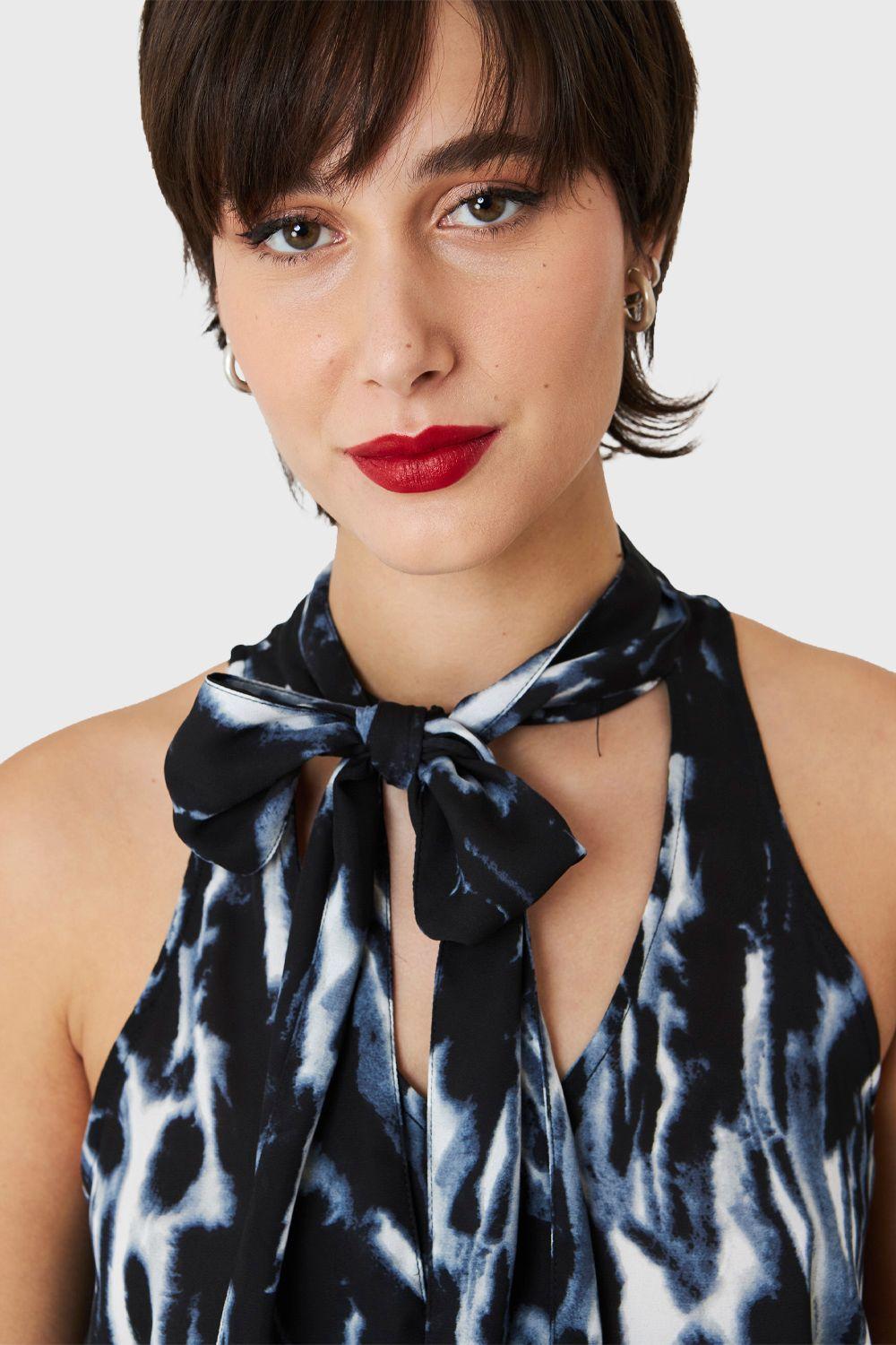 Blusa Lazo Print Abstracto Azul Nicopoly-5