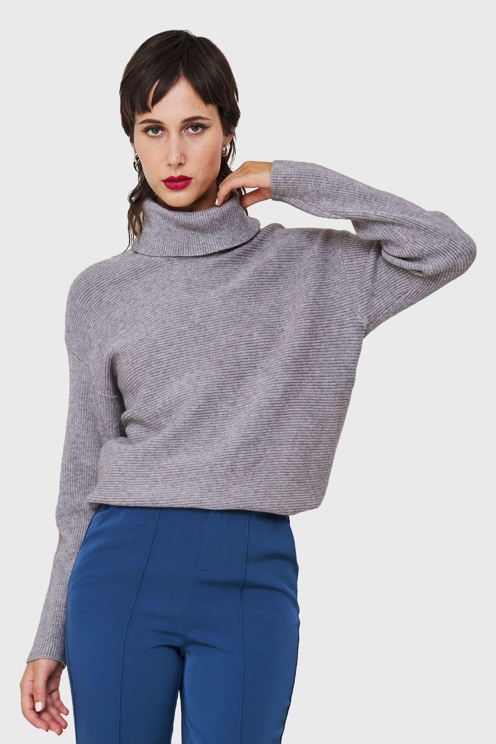 Sweater Cuello Beatle Acanalado Gris Nicopoly-0