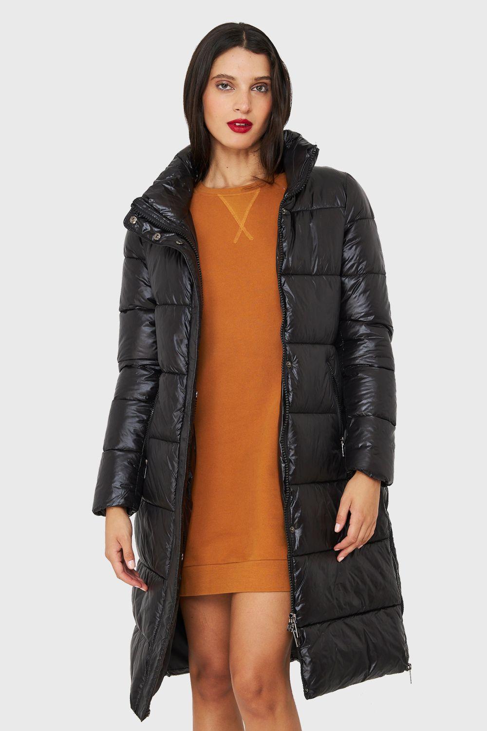 Parka Larga Acolchada Cuello Alto Negro Nicopoly-0