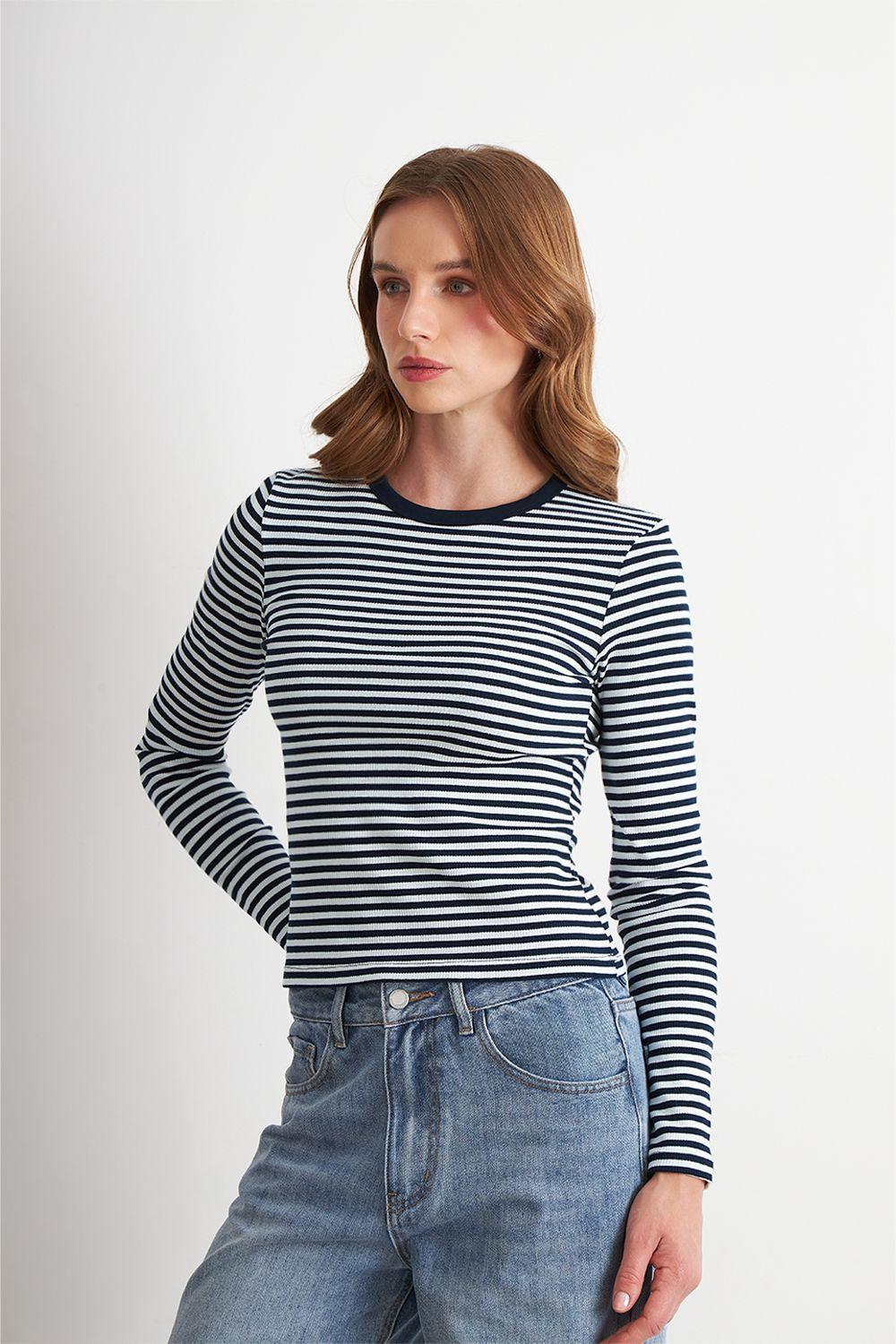 Polera Rayas Manga Larga Azul Marino Nicopoly-2