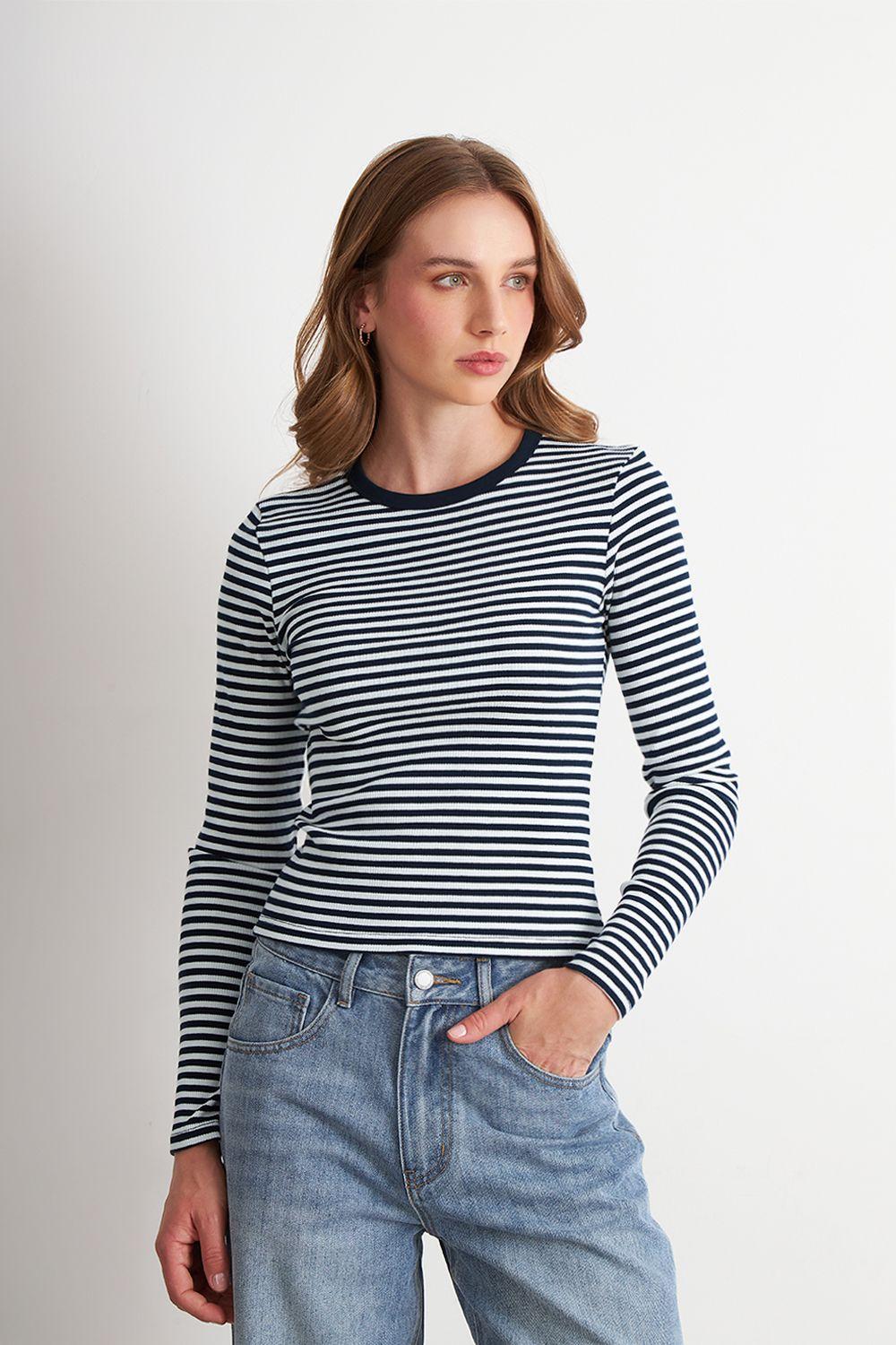 Polera Rayas Manga Larga Azul Marino Nicopoly-4