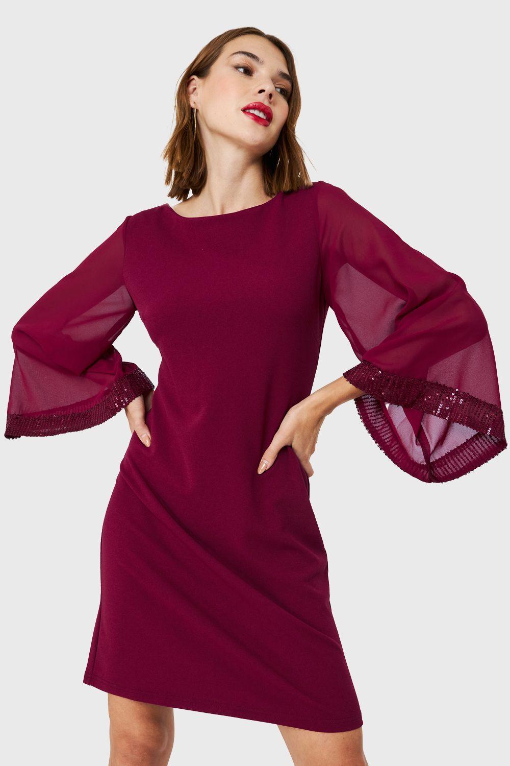 Vestido Manga Lentejuela Burdeo Nicopoly-4