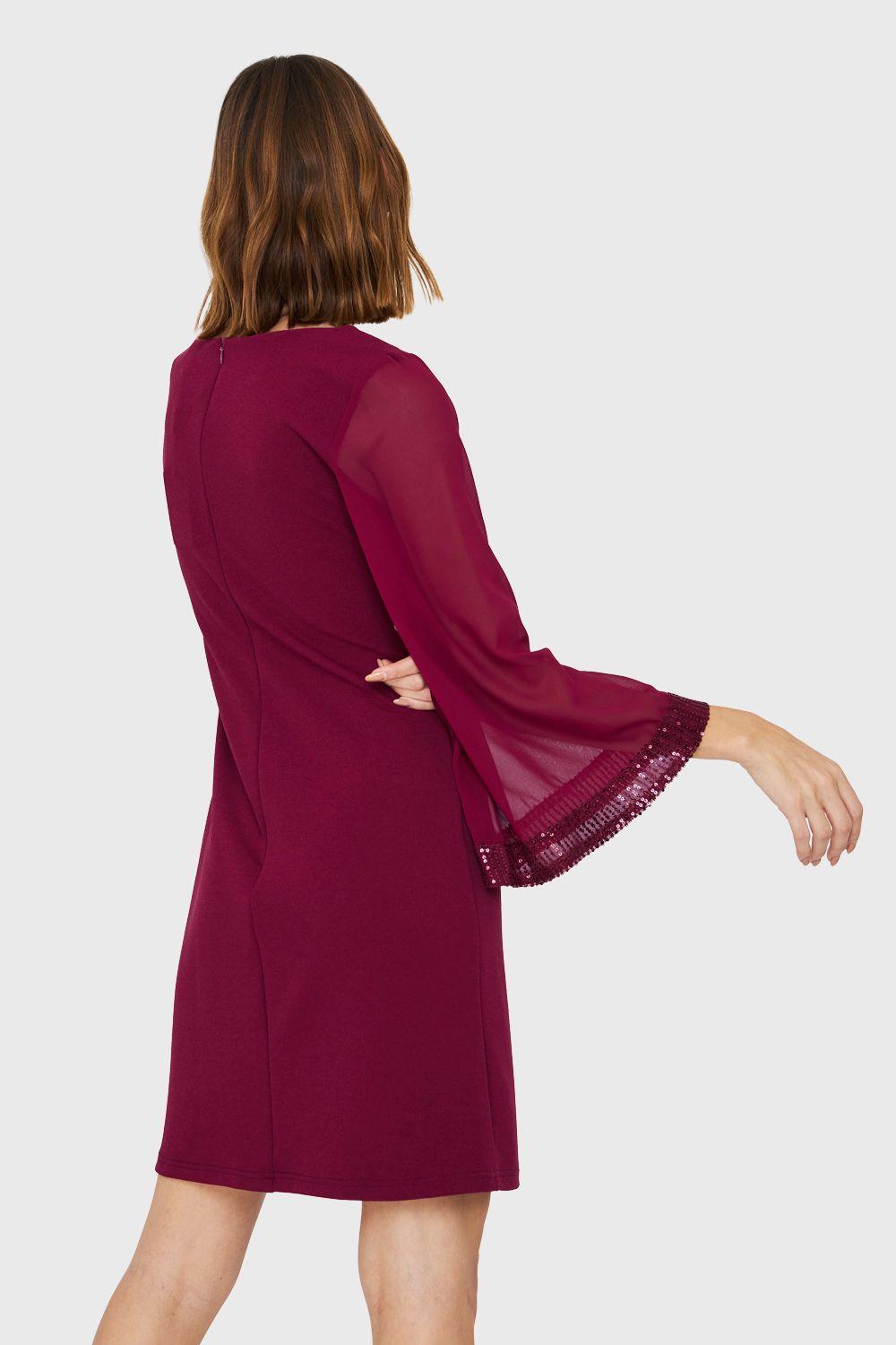 Vestido Manga Lentejuela Burdeo Nicopoly-3