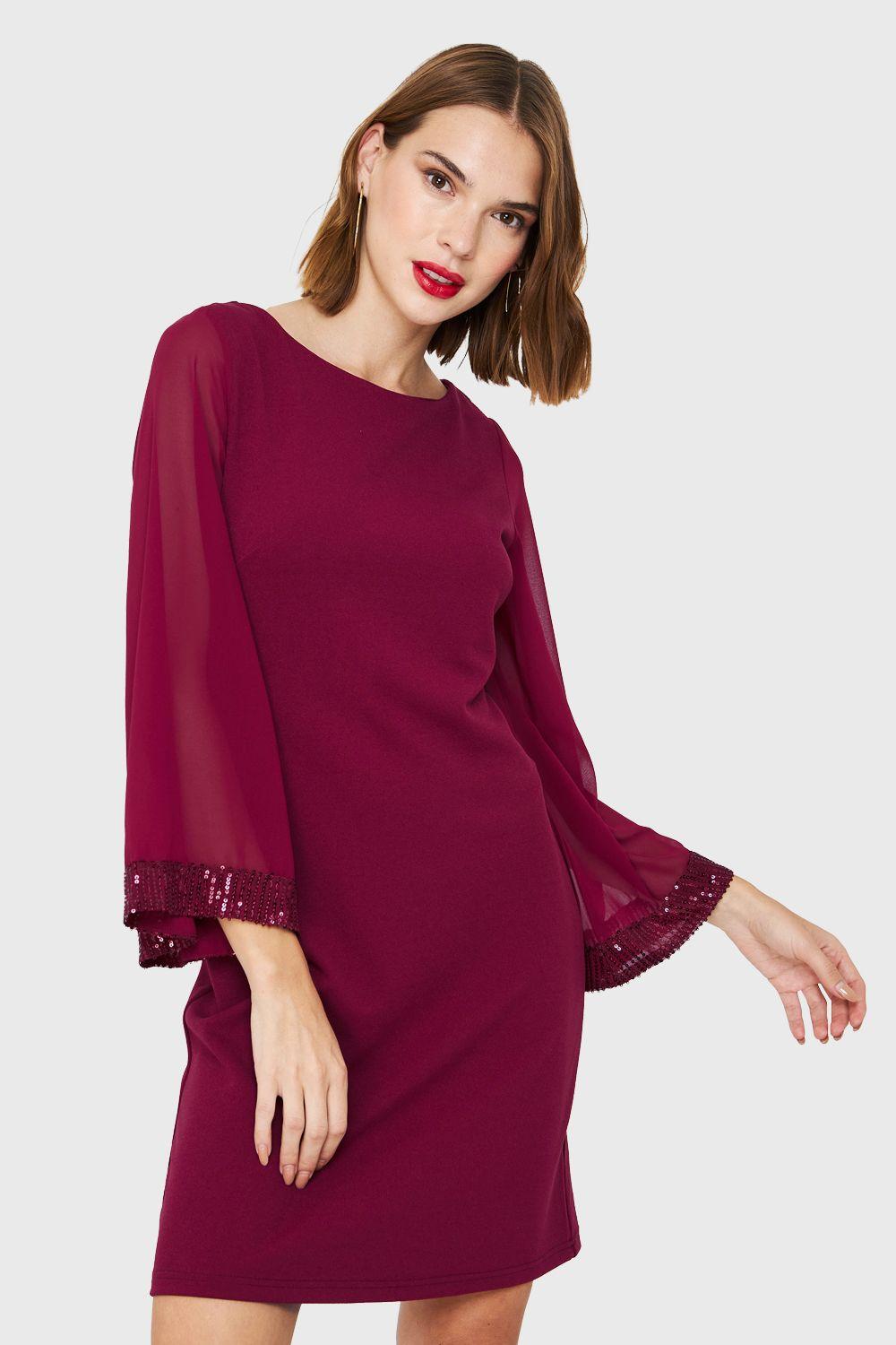 Vestido Manga Lentejuela Burdeo Nicopoly-0
