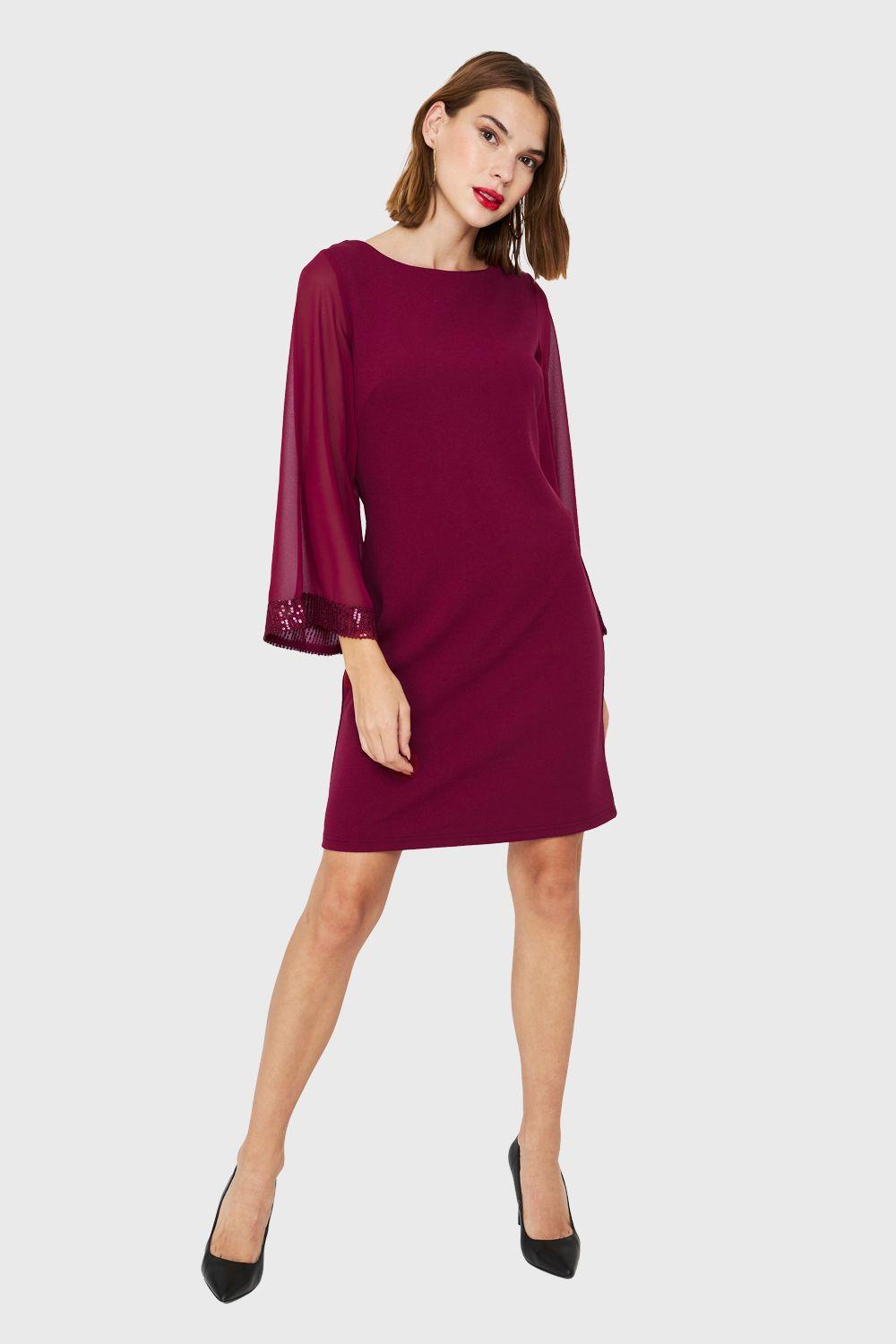 Vestido Manga Lentejuela Burdeo Nicopoly-1
