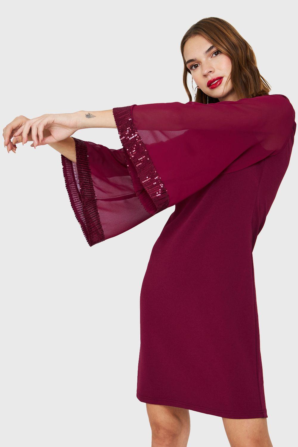 Vestido Manga Lentejuela Burdeo Nicopoly-2